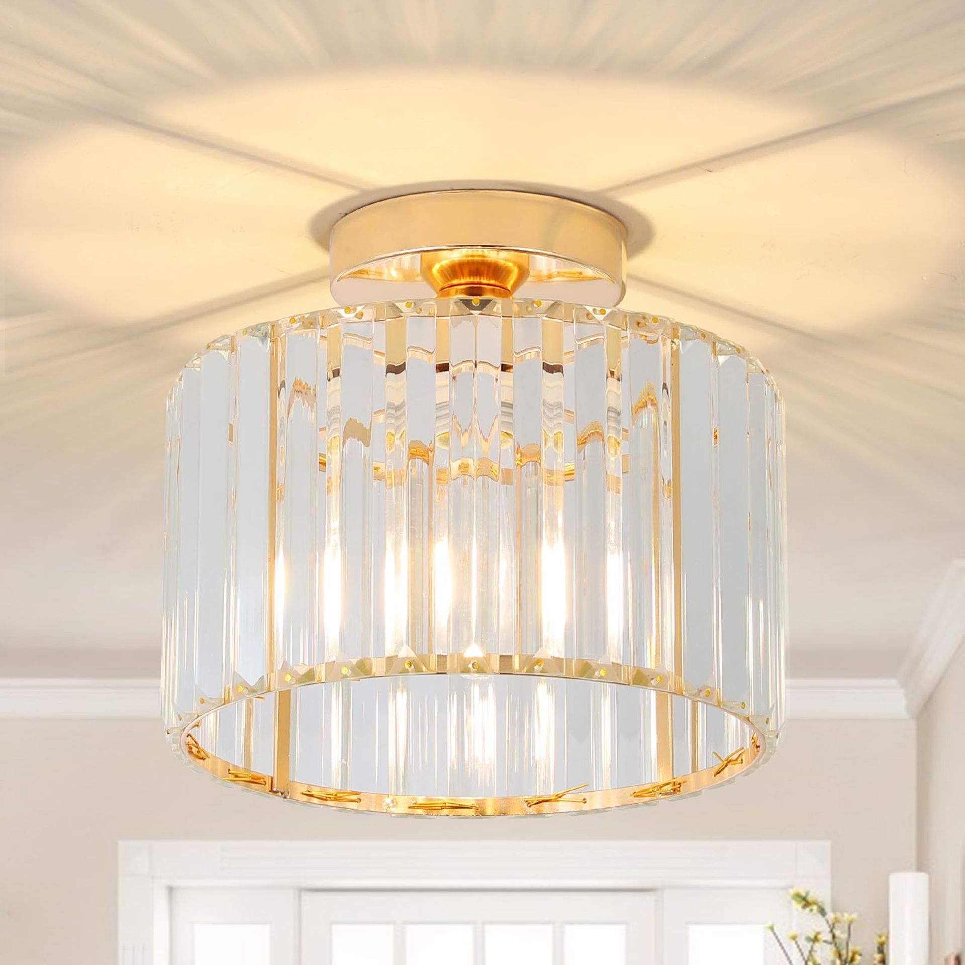 Modern Crystal Ceiling Light Fitting Glass Lampshade Flush Mount for Living Room, Bedroom & Kitchen - Gold FLP03