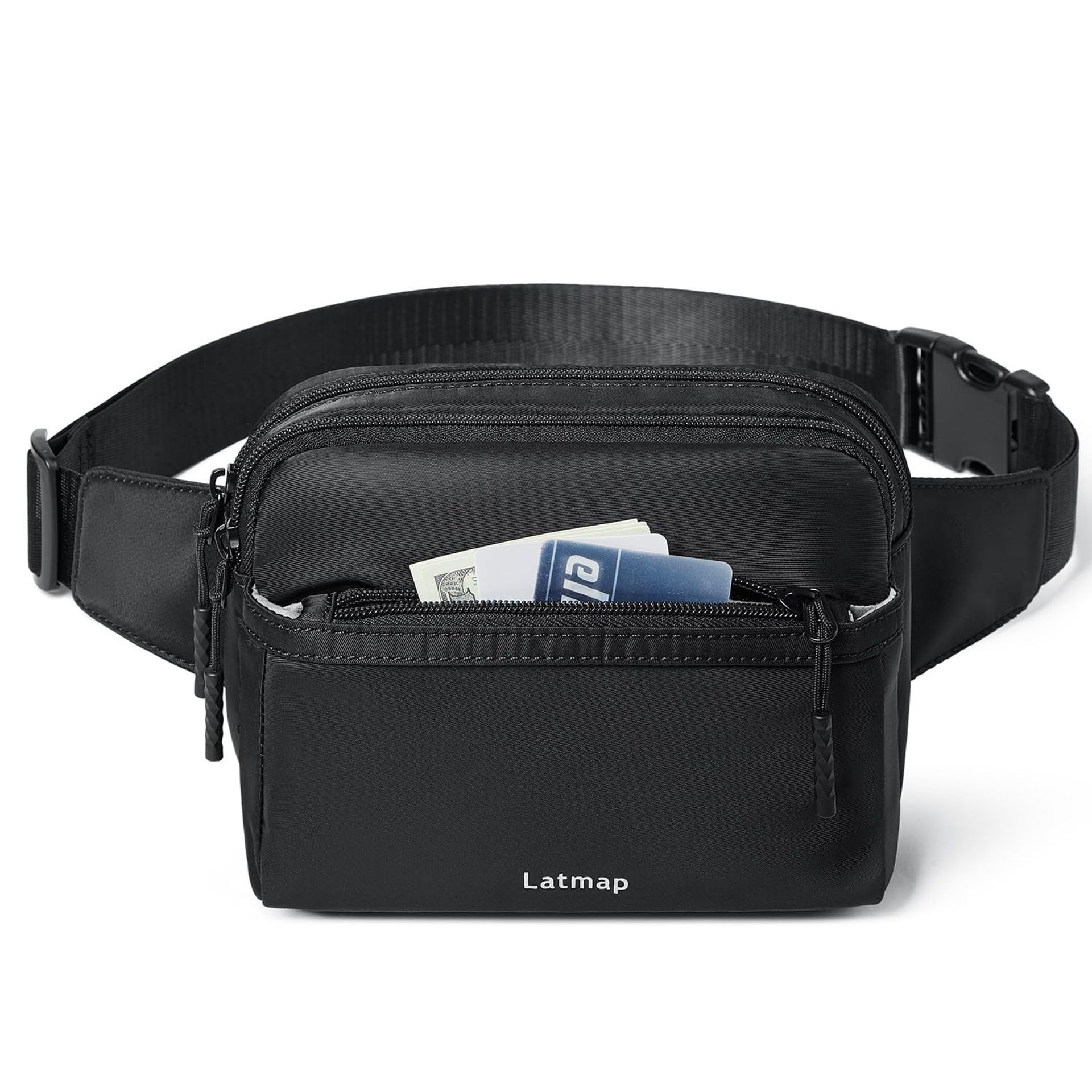 Unisex Faux Leather Fanny Pack Waterproof Multi-Pocket Belt & Crossbody Bag - Black 2 25.6-41 inches