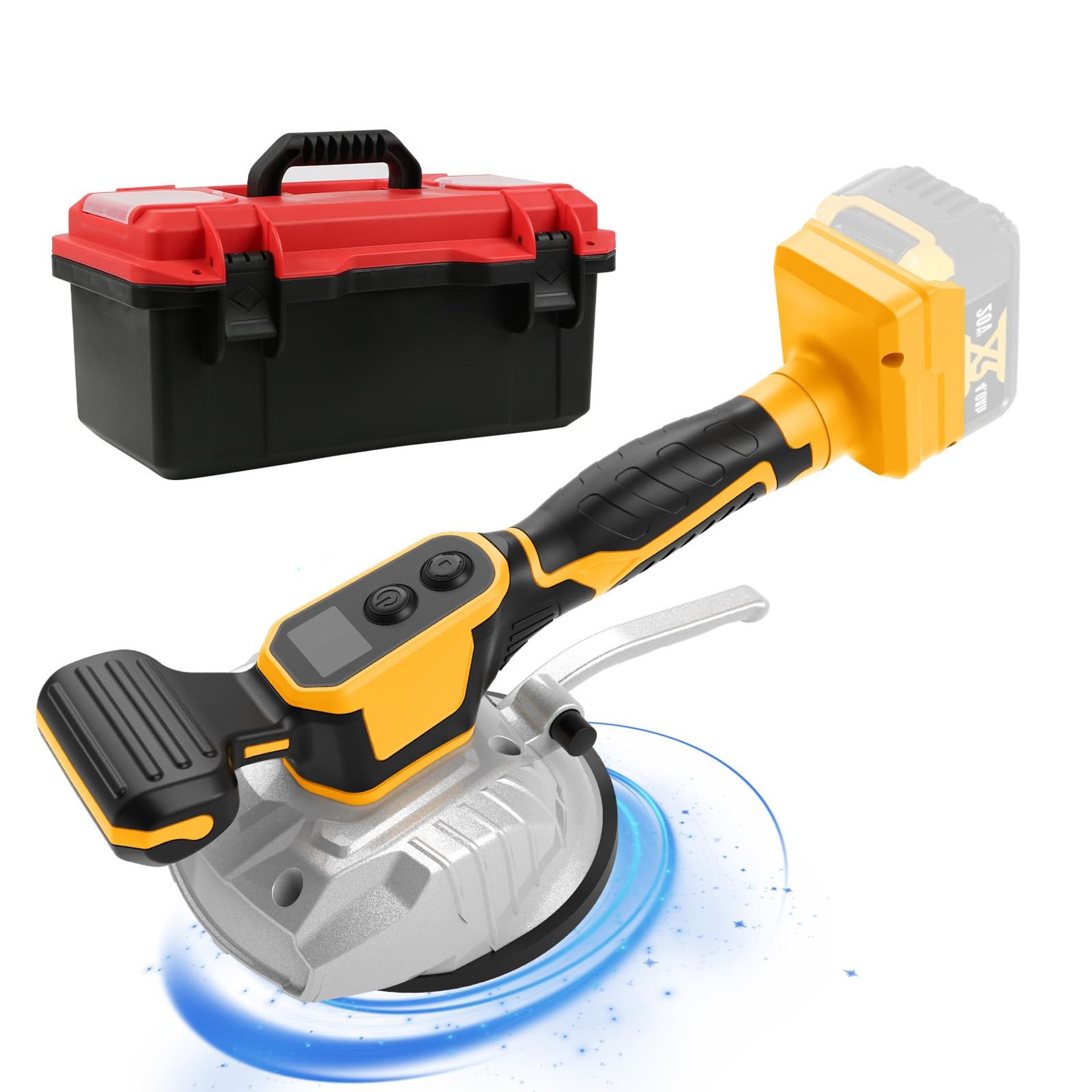 Tile Vibration Machine Compatible with Dewalt 20V, 8-Speed Adjustable Suction Cup Tiling Tool with Digital Display - Yellow For Dewalt Battery