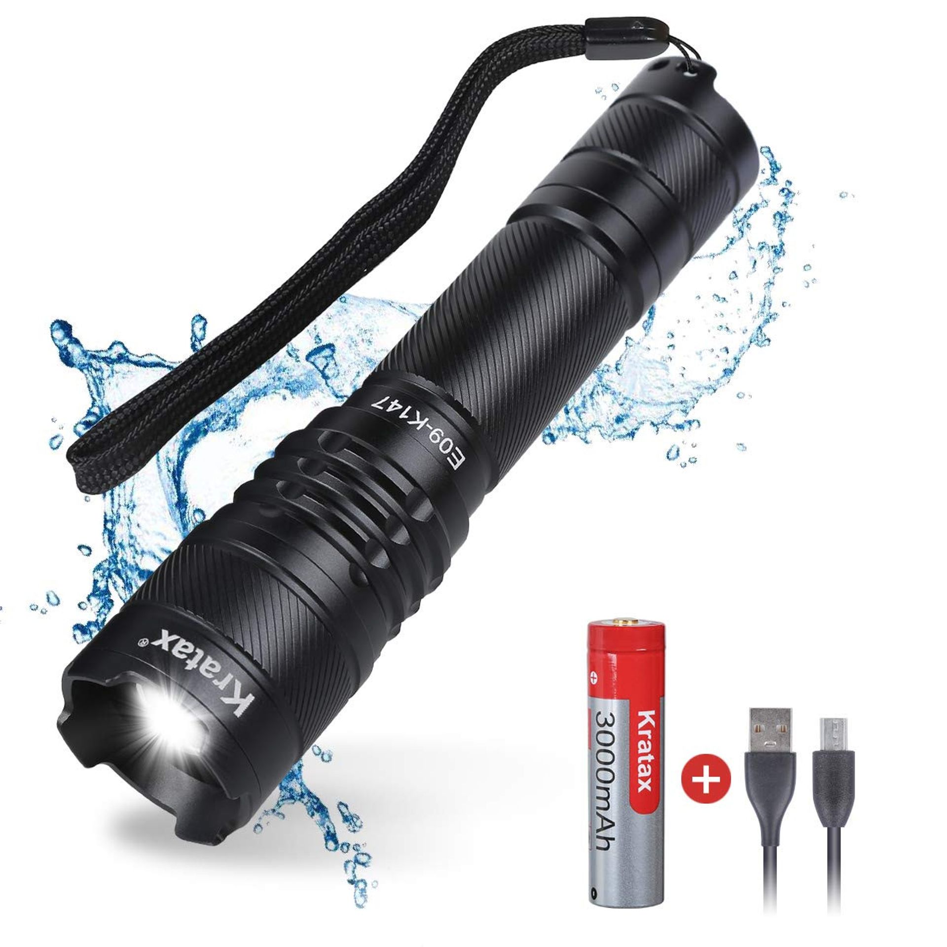 Super Bright Handheld Tactical Zoomable LED Torch 835 Lumens Waterproof Shockproof Flashlight with 5 Light Modes - Black K147