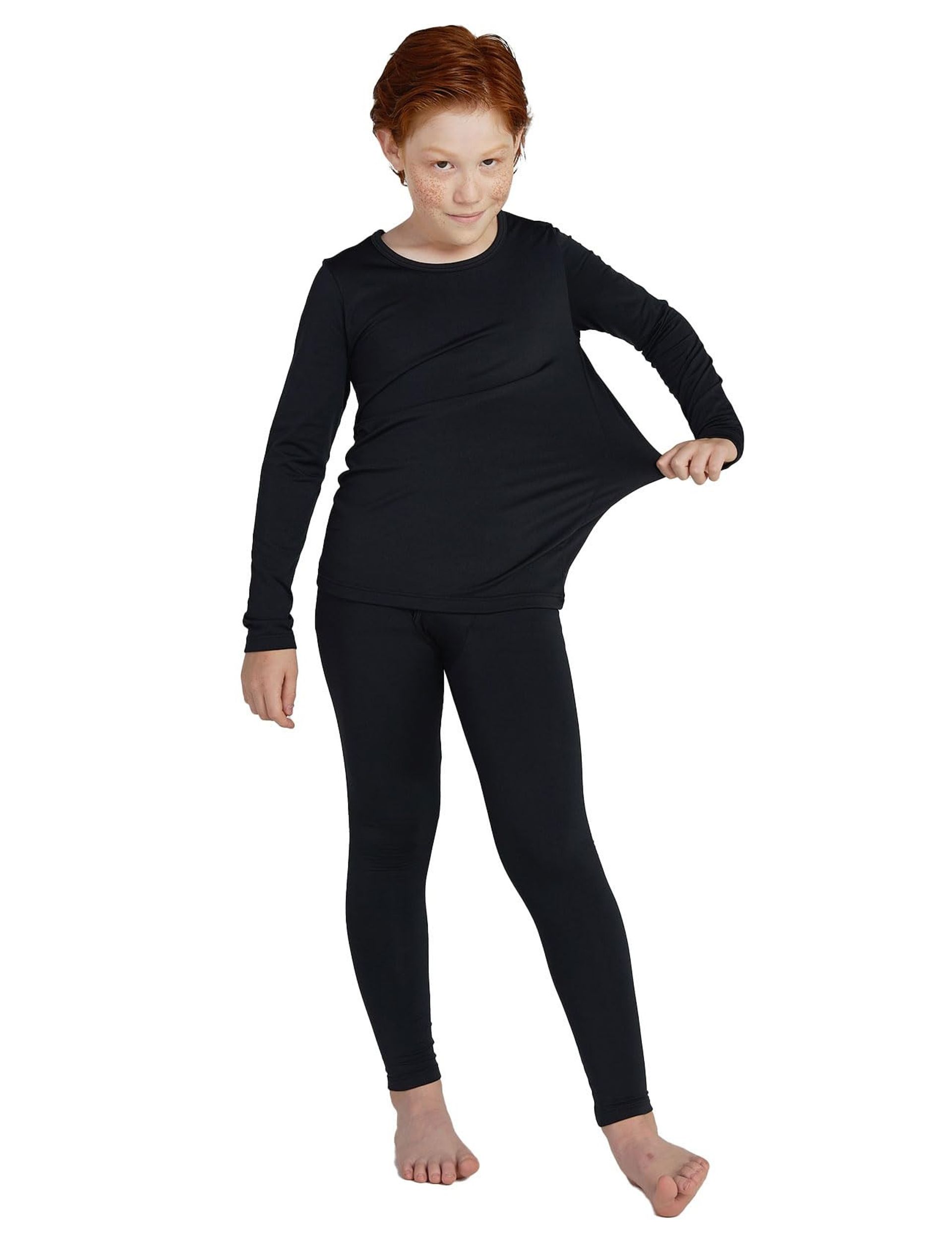 Boy's Thermal Underwear Set Fleece Lined Soft Base Layer Long Sleeve Top & Bottom - Black 7-8 Years
