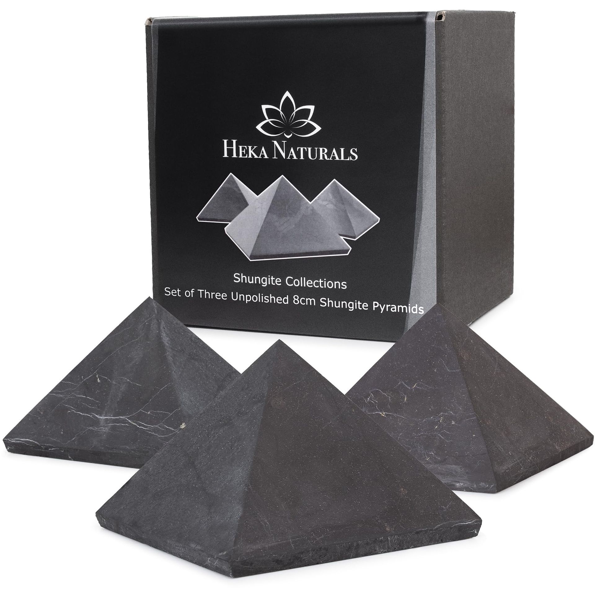 Shungite Stone Pyramid Set for Meditation, Chakra Healing & Energy Cleansing - Black 8 cm (Set of 3) - Spring Refresh