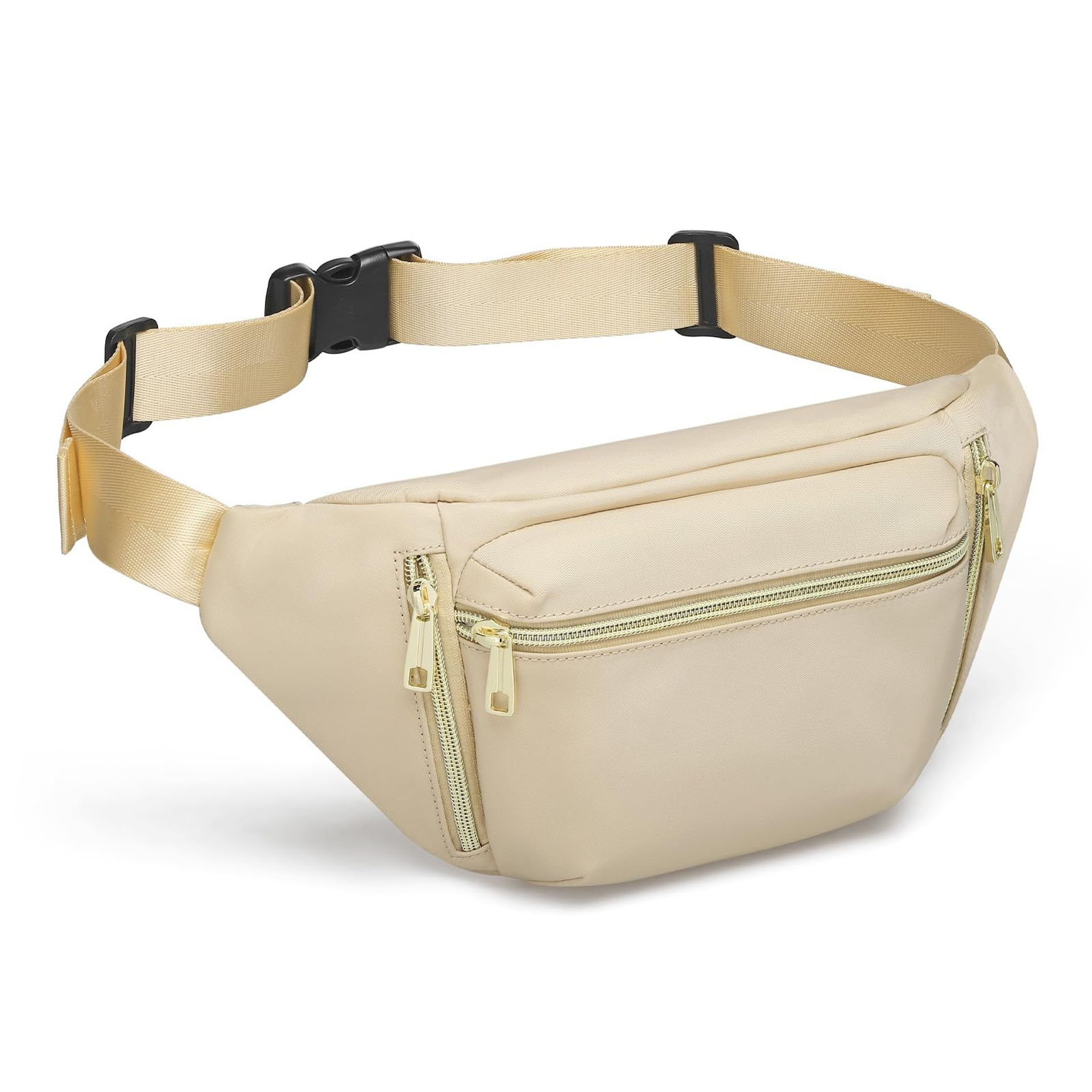 Fanny Pack Waist Bag Waterproof Nylon Anti-Theft Adjustable Belt for Travel, Hiking, and Running - Beige 35x17x6.5cm