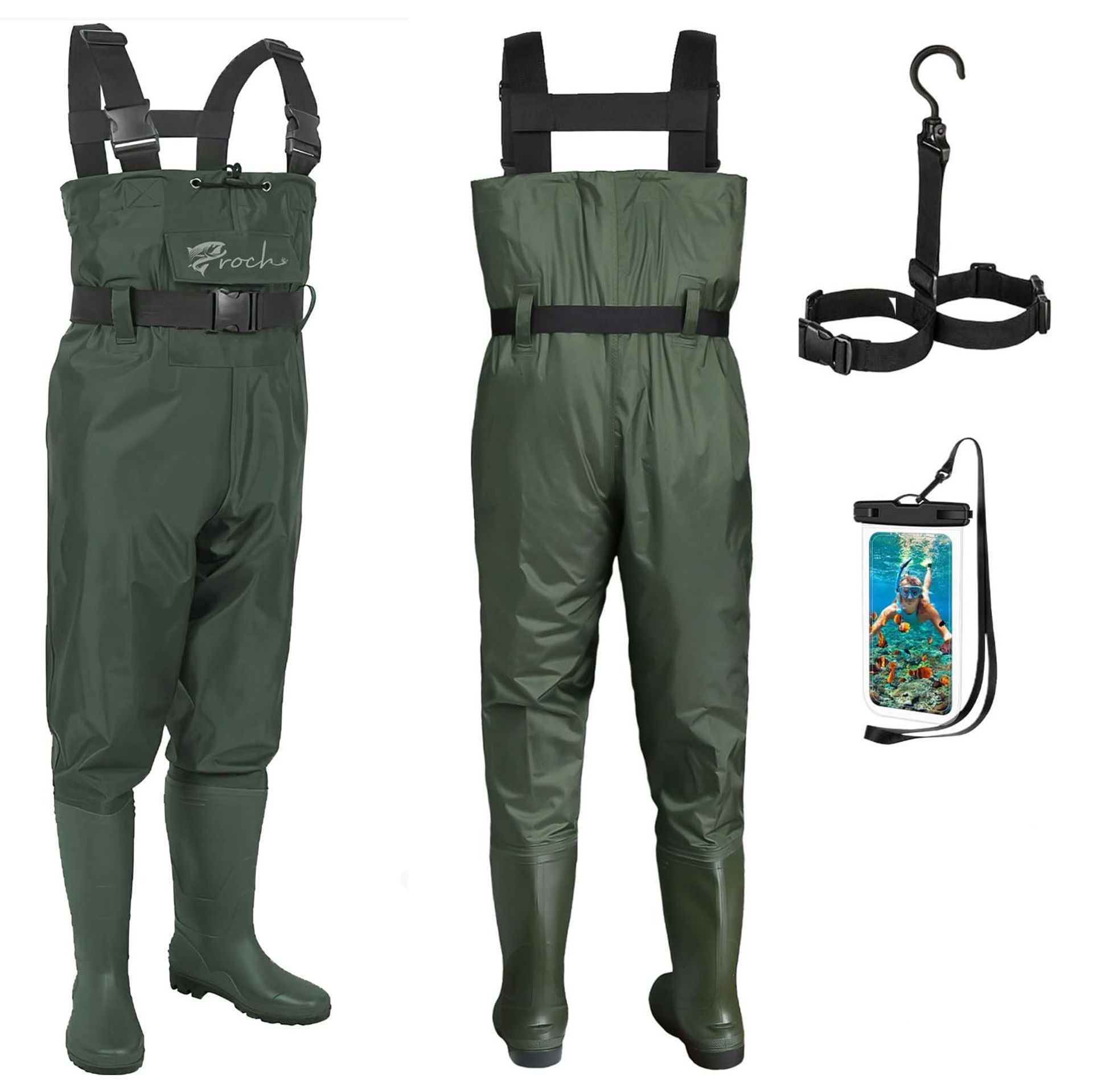 Fishing Chest Waders Waterproof Breathable with Built-in Boots for Men & Women - Green UK 12 / EU 45