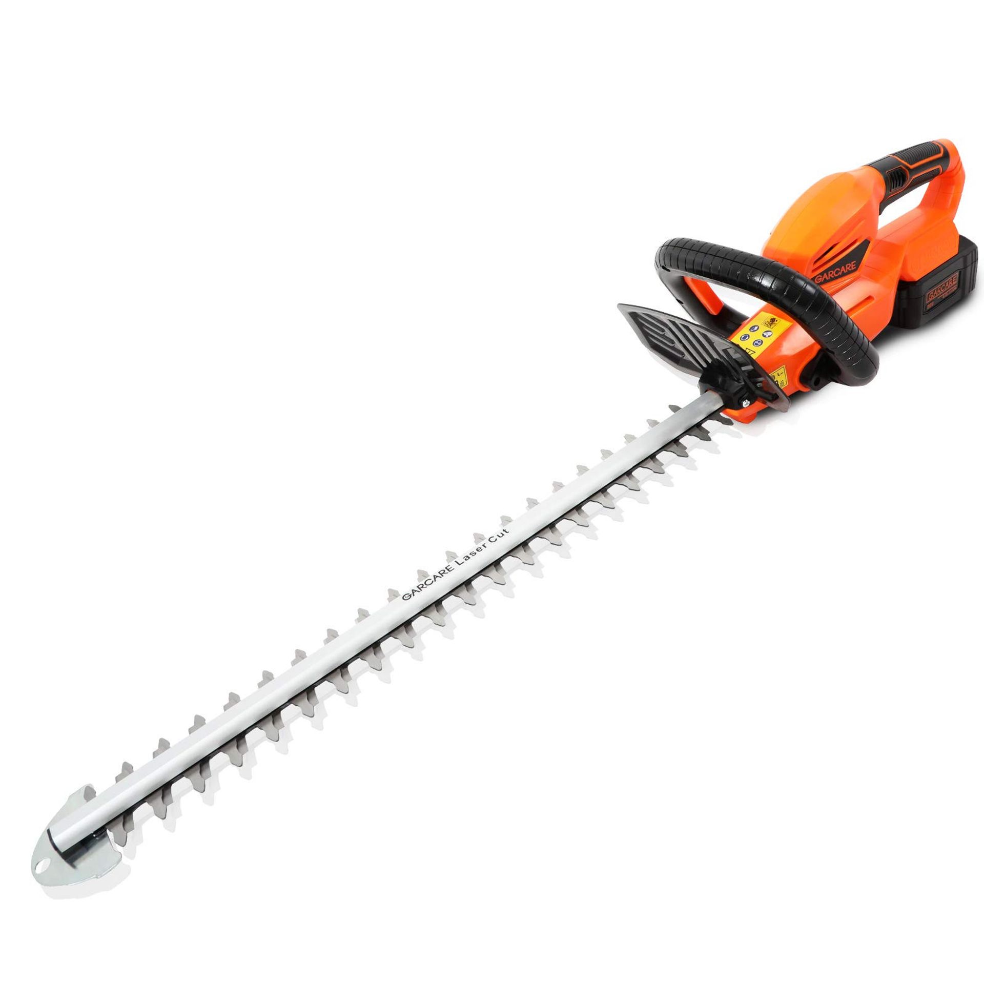 Cordless Electric Hedge Trimmer 20V 4.0A with Battery & Charger 510mm Blade 18mm Tooth Space Lightweight Bush Cutter - Orange Black Cordless 20-inchs
