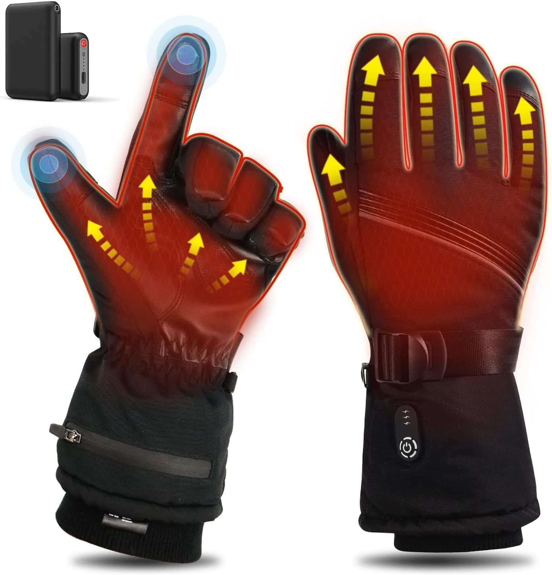 Rechargeable Heated Gloves for Men & Women Waterproof Thermal Winter Sports Gloves with 7.4V 2700mAh Batteries - Black XL