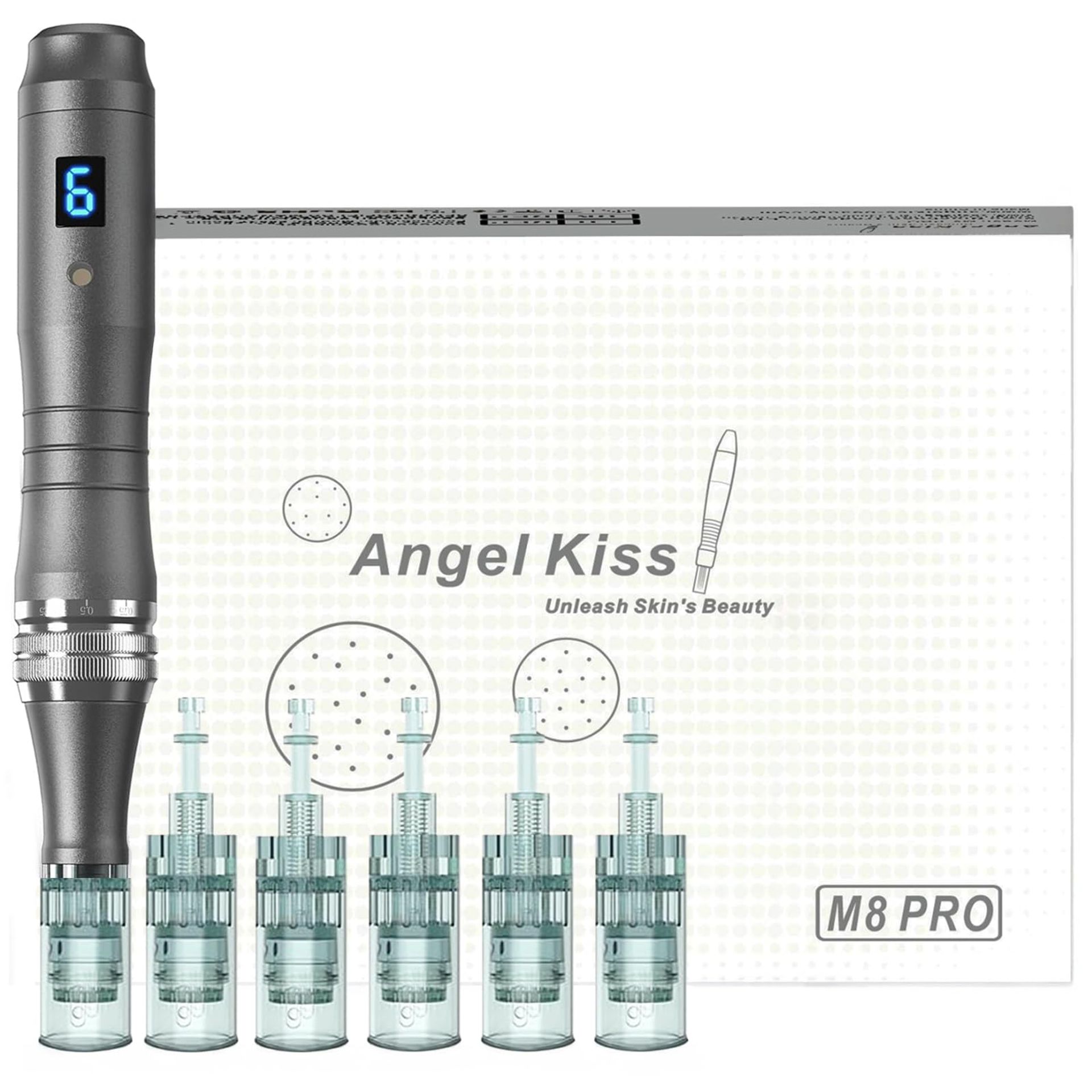 Professional Microneedling Pen Wireless Dermapen Kit 6 Cartridges Compatible with Dr.pen M8 - Silver M8 Pro - Valentines