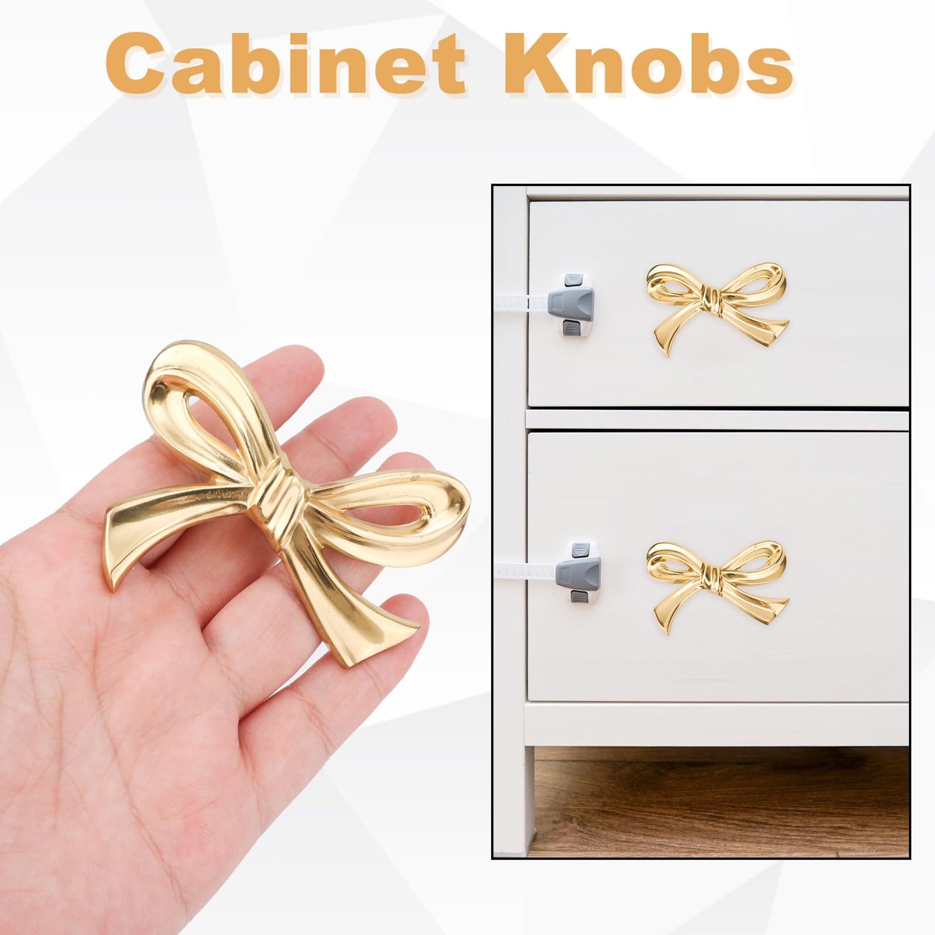 Brass Bow Cabinet Knobs Set 4pcs Vintage Decorative Drawer Pull Handles for  Cupboards, Wardrobes & Dressers - Gold Medium