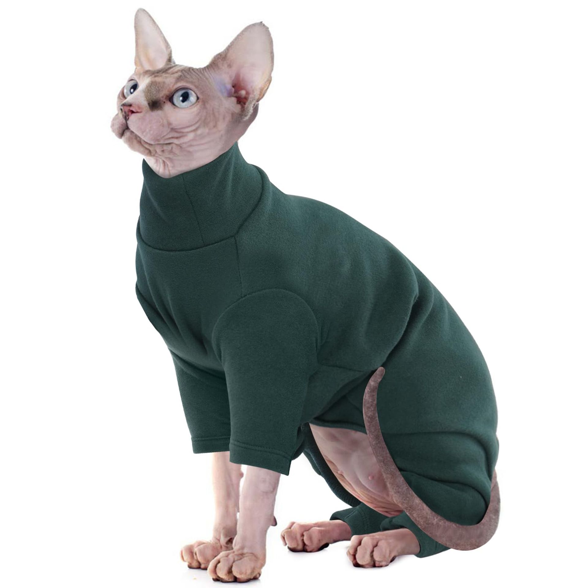 Sphynx Cat Jumper Soft Breathable Four-Leg Sweater Pyjamas Vest for Hairless Cats - Dark Green XX-Large