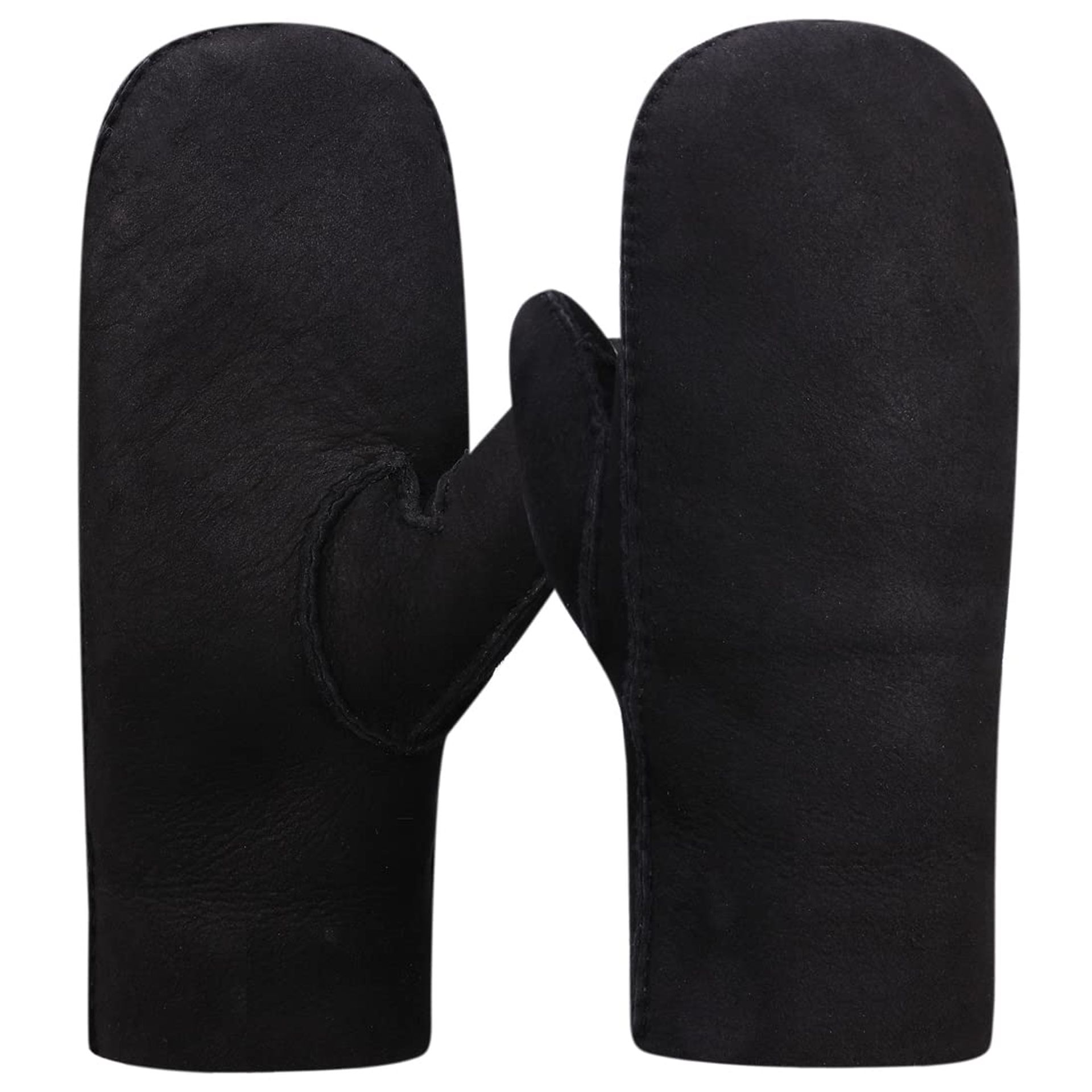 Ladies Winter Mittens Genuine Suede Leather Sheepskin Shearling Lining - Black L