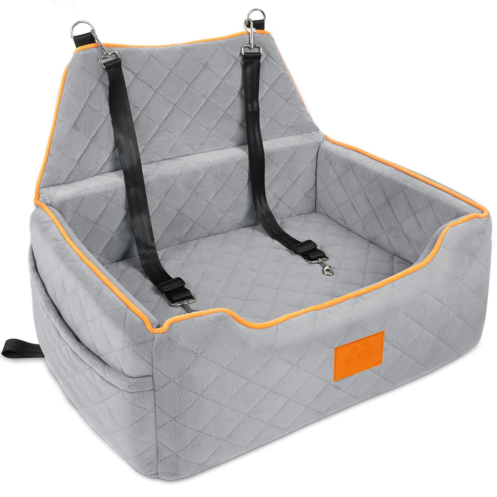 Dog Car Seat Booster for Medium & Large Dogs with Cushion and Storage Pockets, Detachable & Washable Travel Bed - Grey Large/Medium