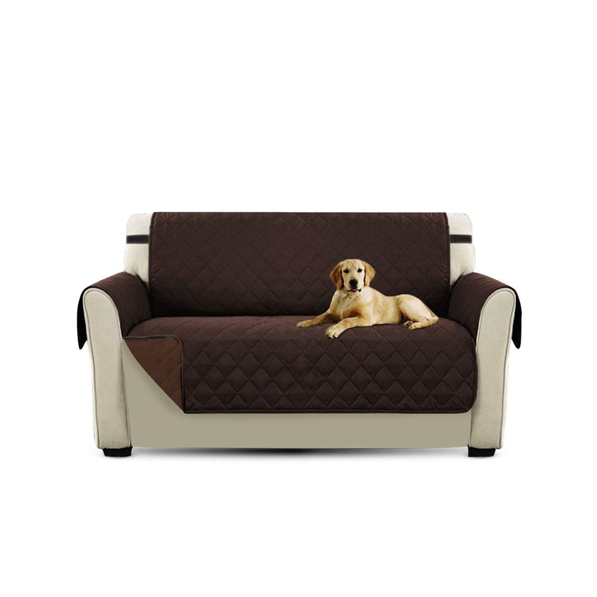Universal Sofa Slipcover Non-Slip Waterproof Washable Protector for 2-Seater Sofa - Brown Deux places