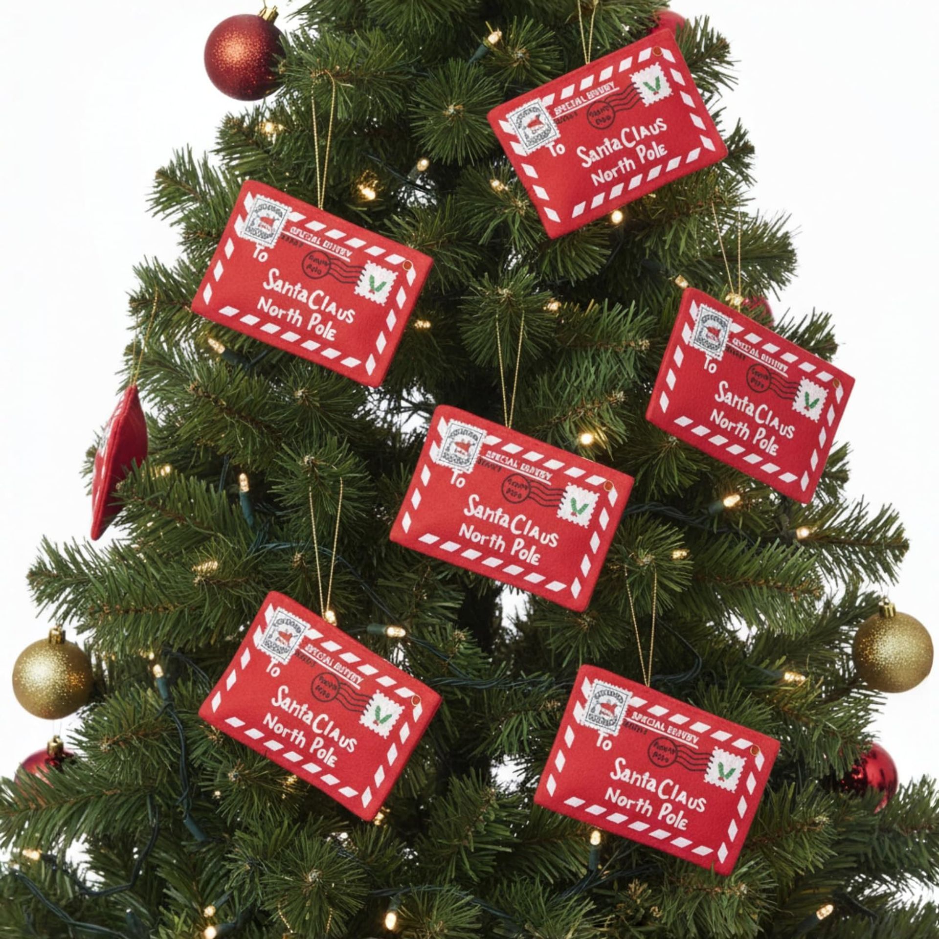 Christmas Felt Gift Card Holder Envelopes 10pcs Decorative Ornaments for Tree, Notes & Treats - Red 13x8cm