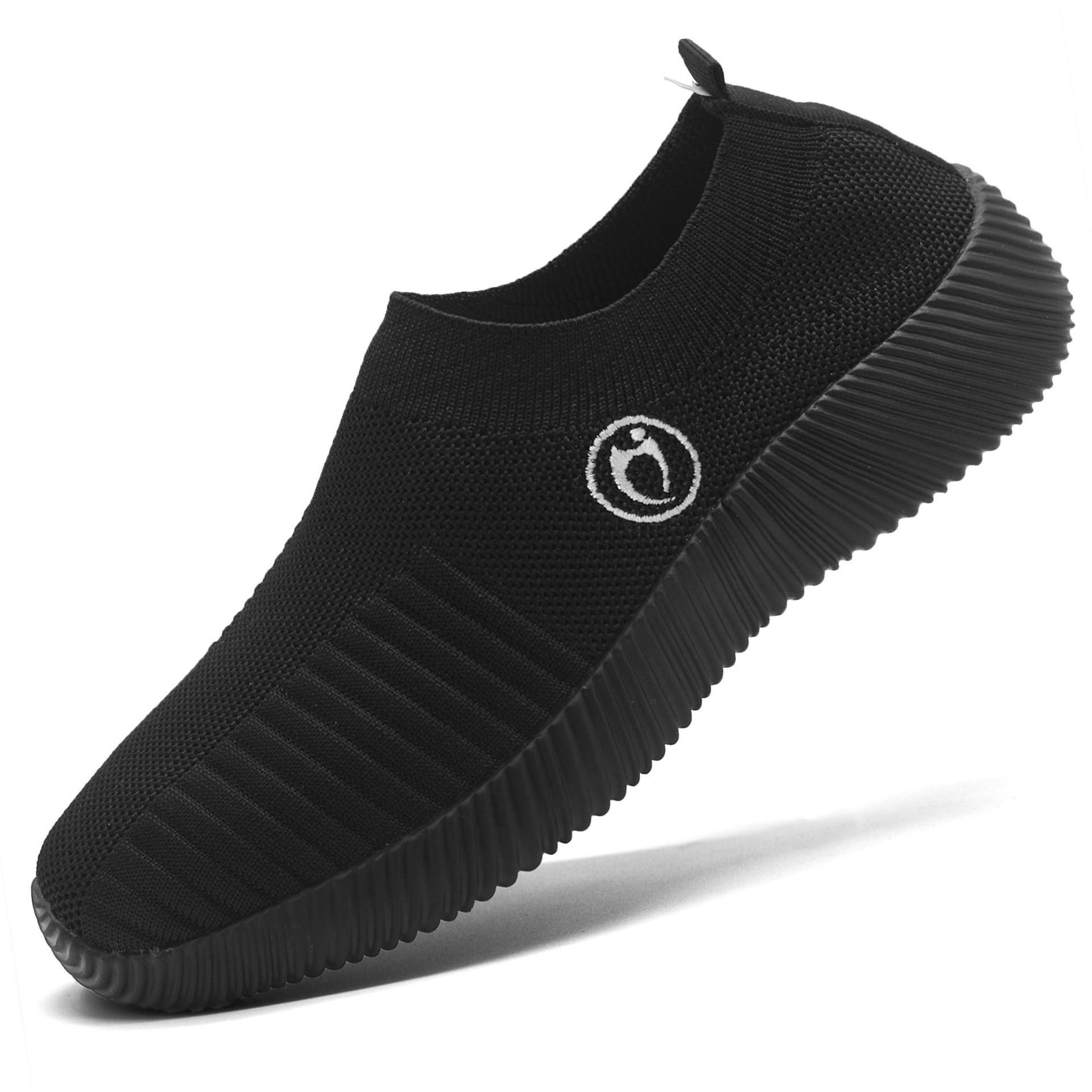 Women's Slip-On Lightweight Walking Trainers Breathable Mesh Sneakers - Black UK 6