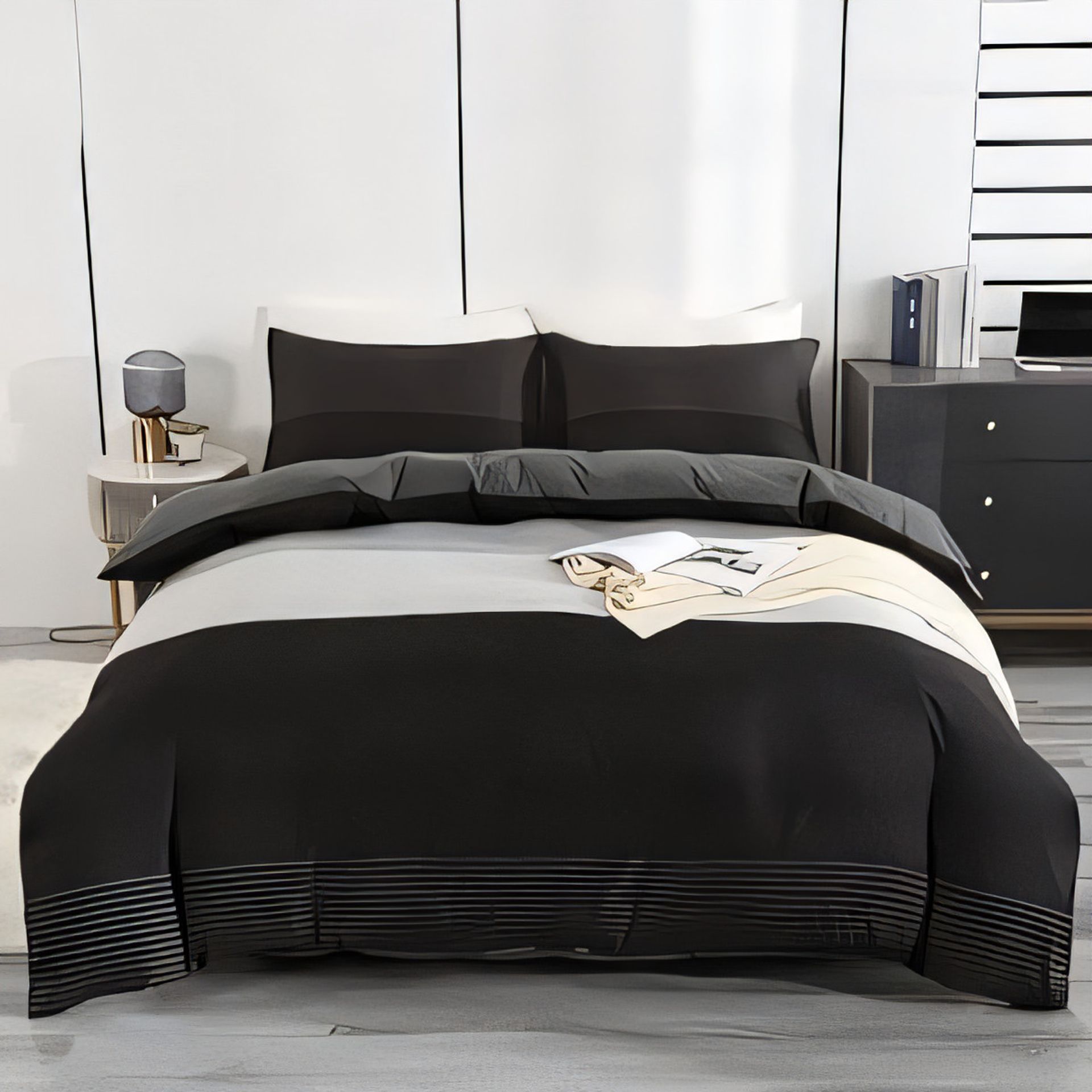 Moosfor Soft Microfiber Single Duvet Cover Set with Pillowcase, Black, 135 x 200 cm - Easy Care, Zipper Closure