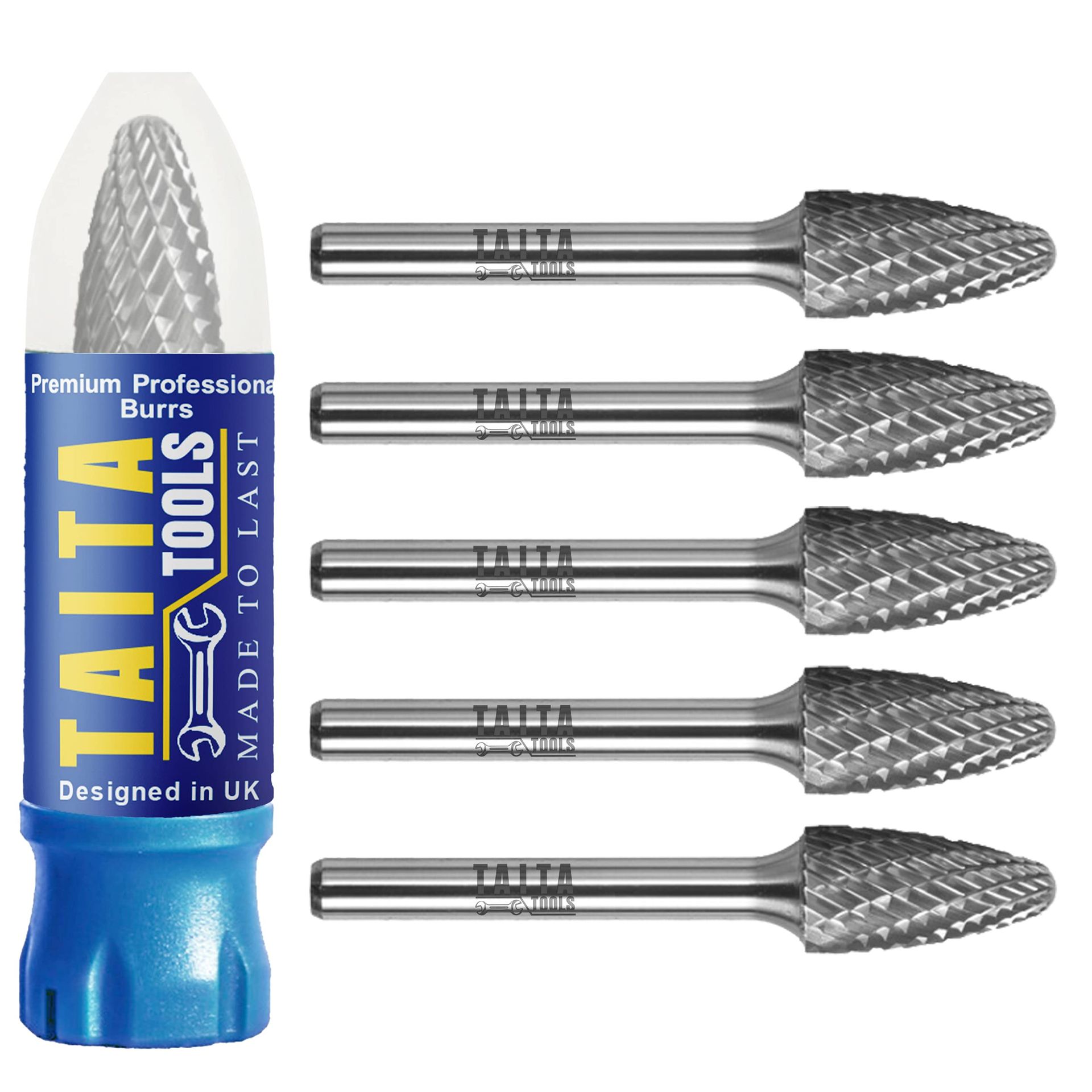 TaitaTools Carbide Burr SF-3 Tungsten Double Cut Rotary Die Grinder Bit for Metal & Wood - Silver 1/4" Shank