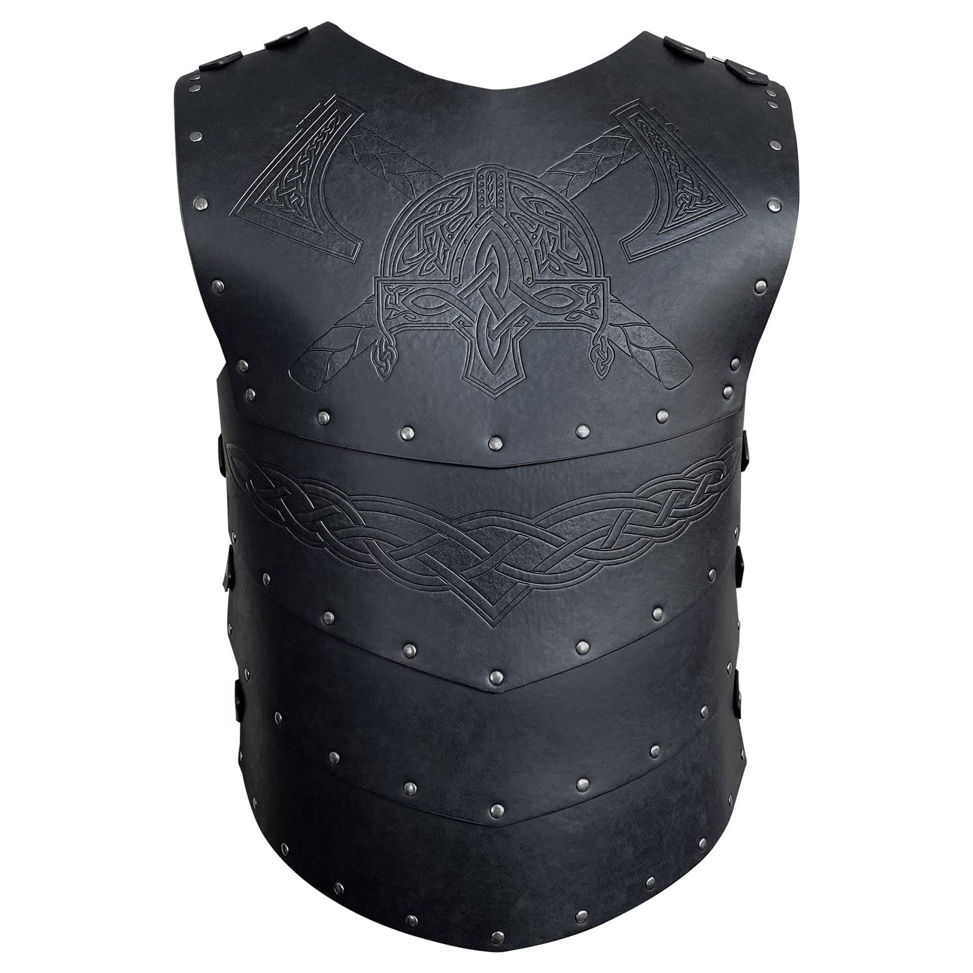 Viking Faux Leather Embossed Chest Armour Retro Medieval Knight LARP Cosplay Outfit - Black A L
