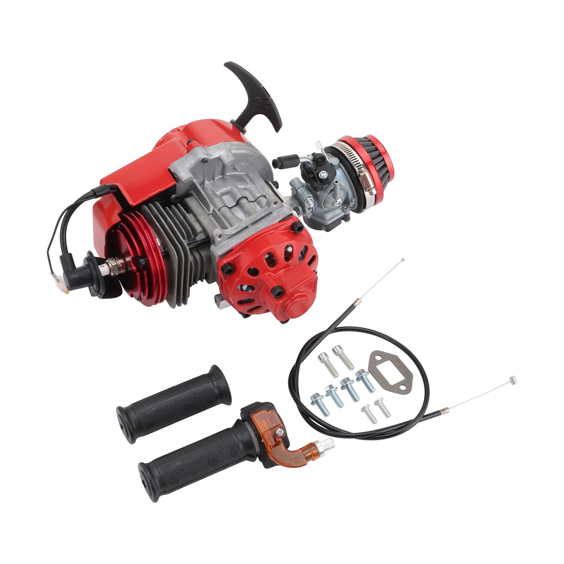 Motorcycle 2-Stroke Engine with Pull Starter Carburettor Throttle Cable Air Filter Replacement for 43cc 47cc 49cc Mini Bike ATV - Red Modified Engine