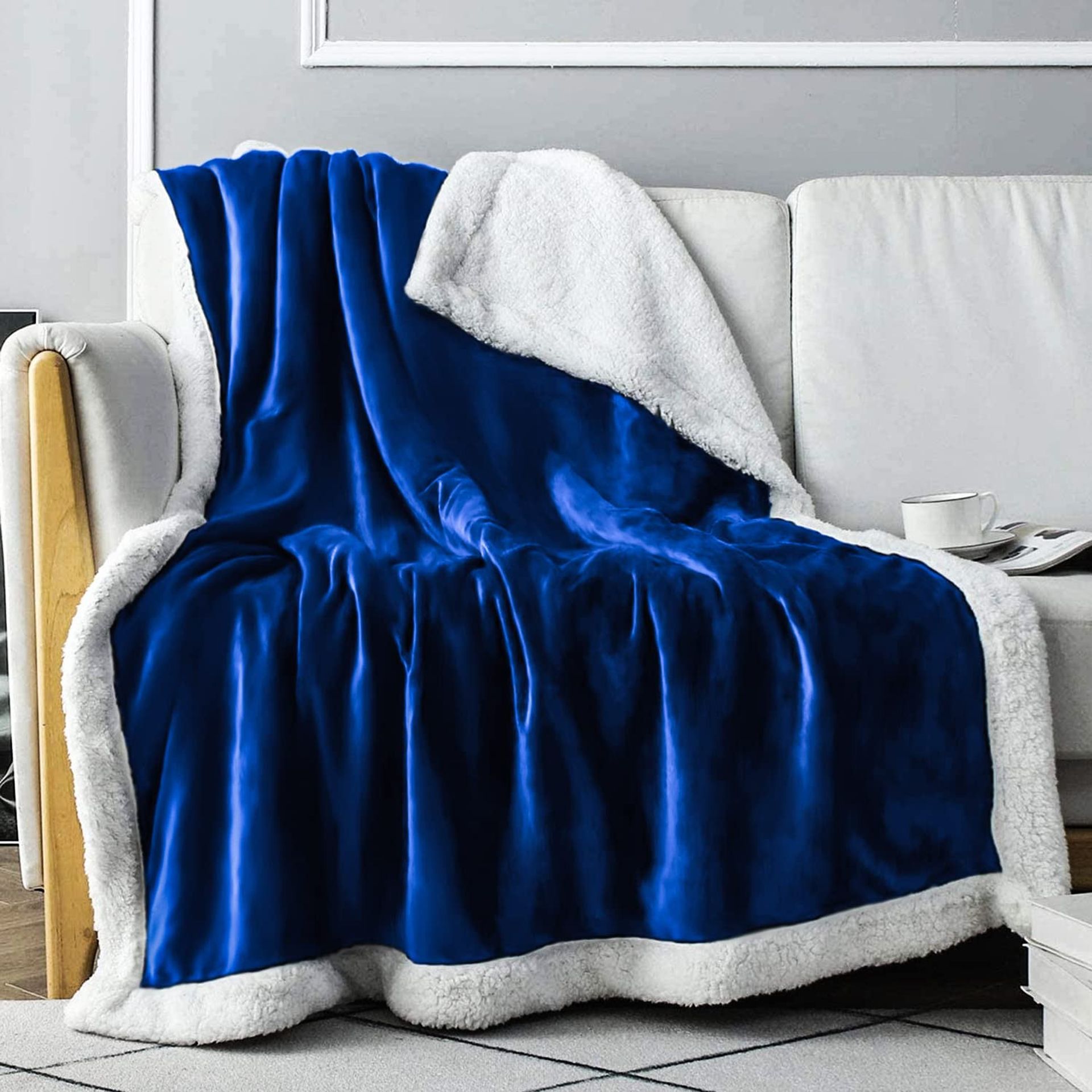 Plush Sherpa Fleece Throw Blanket Dual Sided Reversible Ultra Soft Warm Comfort - Galaxy Blue 50x65in