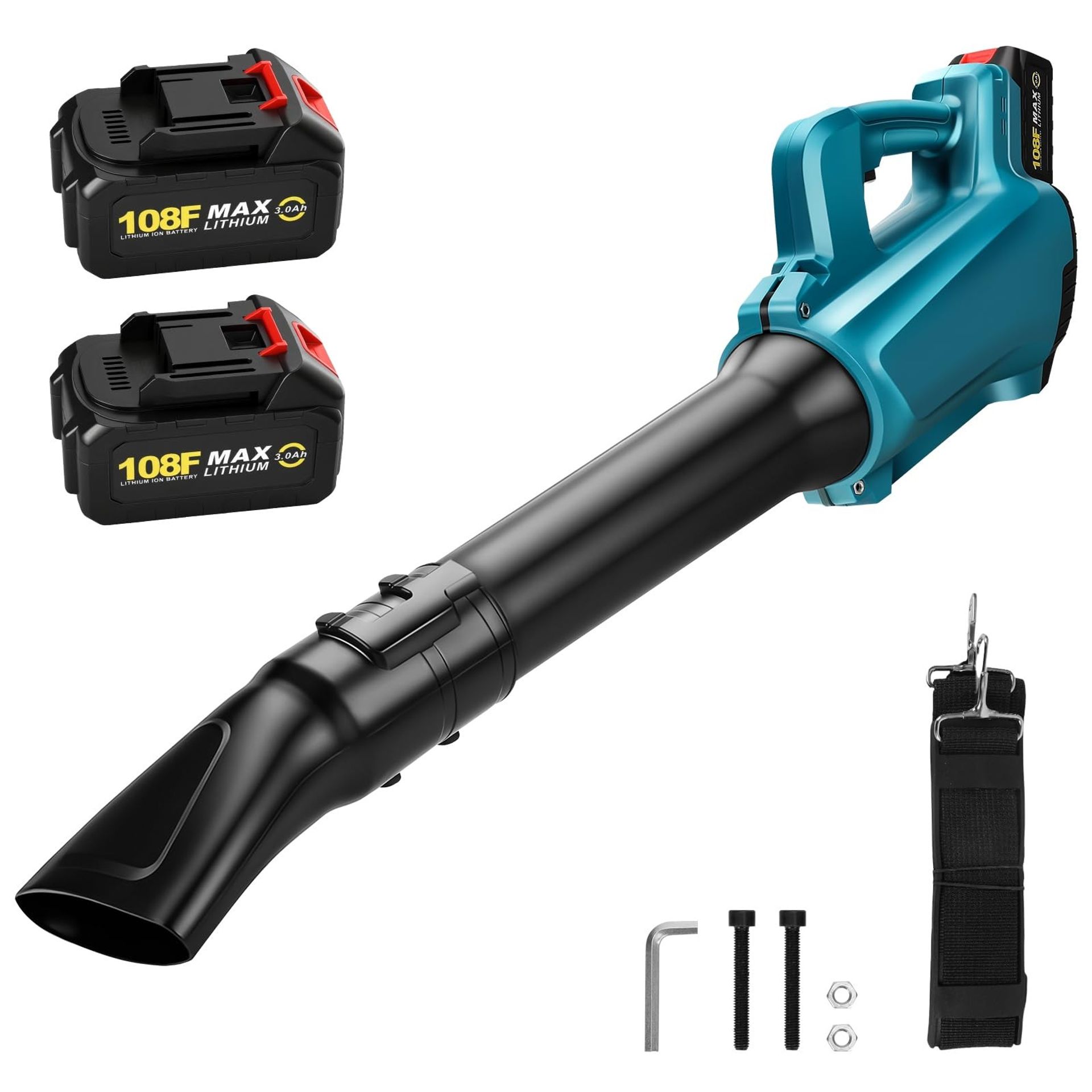 Cordless Leaf Blower Compatible with Makita 18V Dual 3000mAh Batteries, 5-Speed Brushless Motor 28000 RPM for Garden and Patio Cleaning - Blue panthem250702