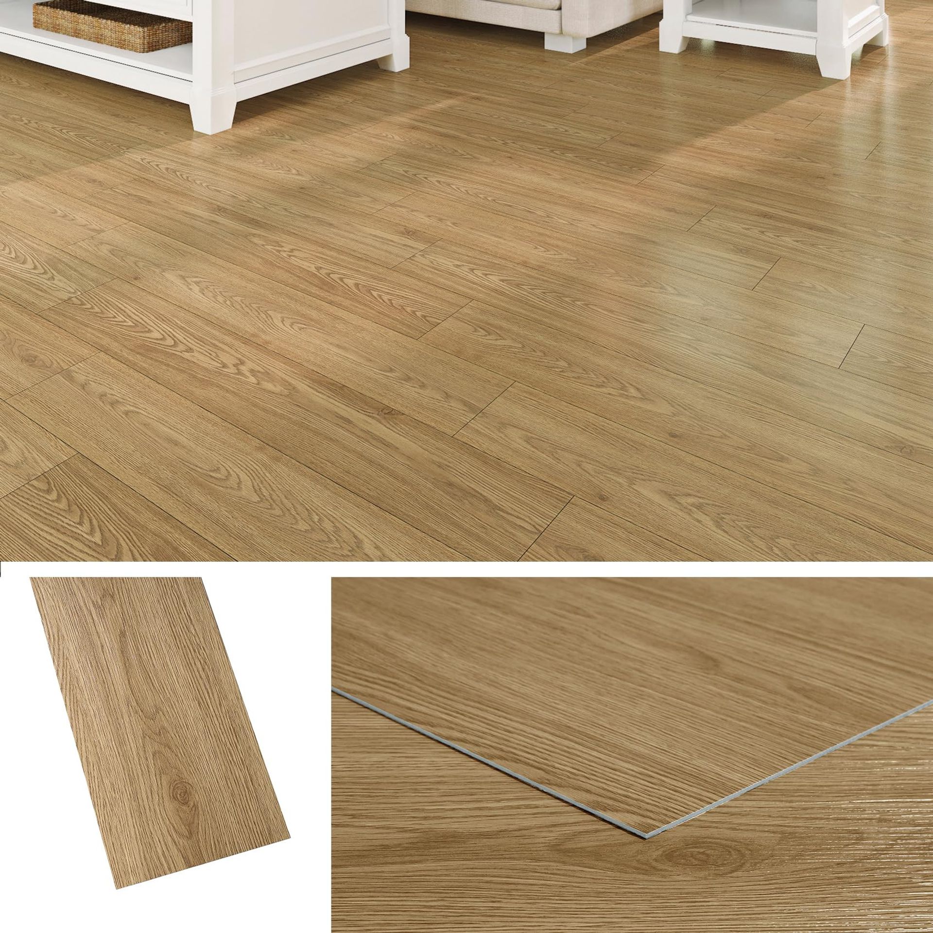 Peel and Stick Vinyl Floor Tiles Self Adhesive Wooden Effect Flooring 18 Pack - Natural Wood 90x15CM