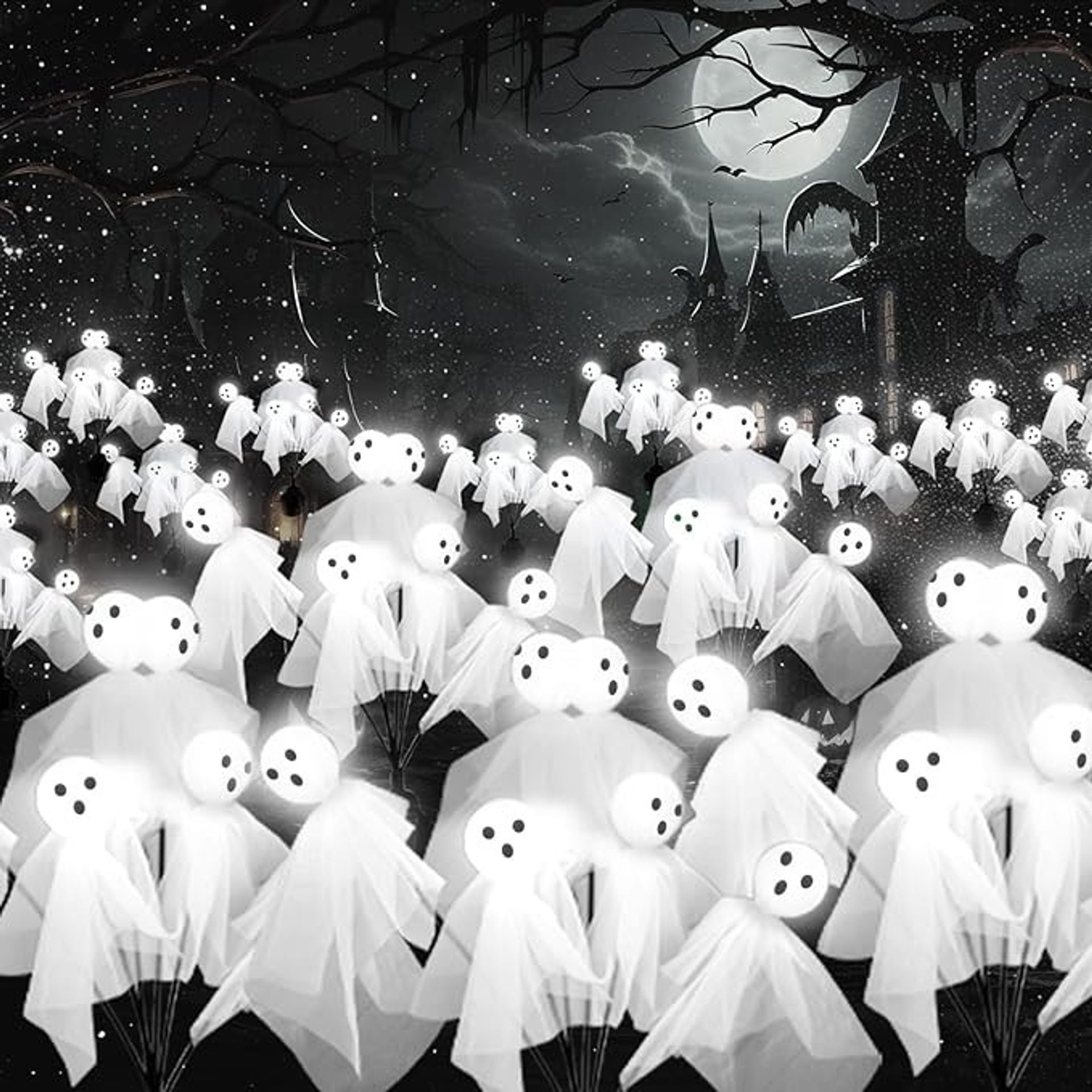 Halloween Ghost Solar Garden Lights 2 Pack 6 LED Waterproof Outdoor Pathway Swaying Decor - White 6 LED Ghost