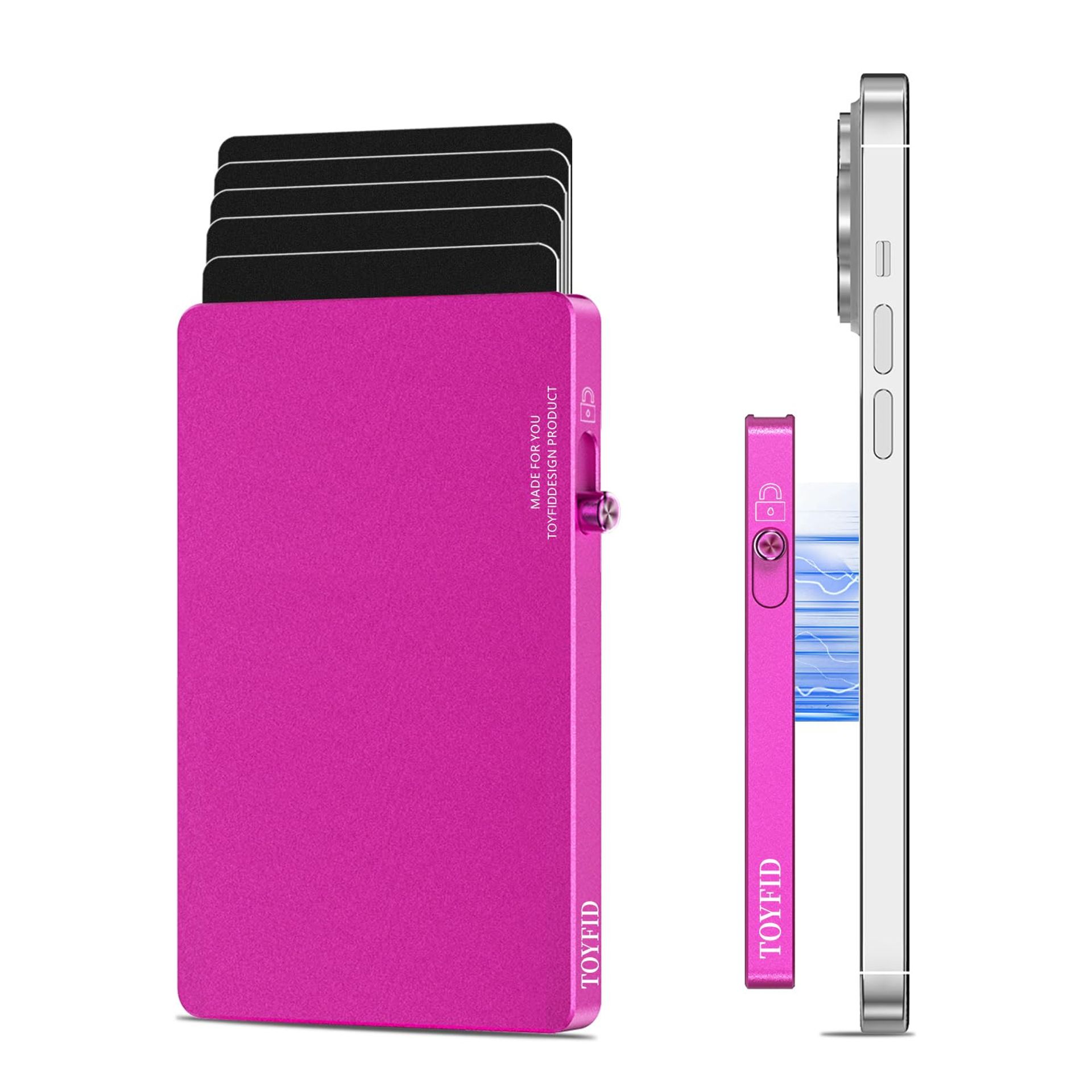 Magnetic Wallet Card Holder Aluminium Slim Pop Up RFID Blocking for iPhone 16/15/14/13/12 - Red Onesize