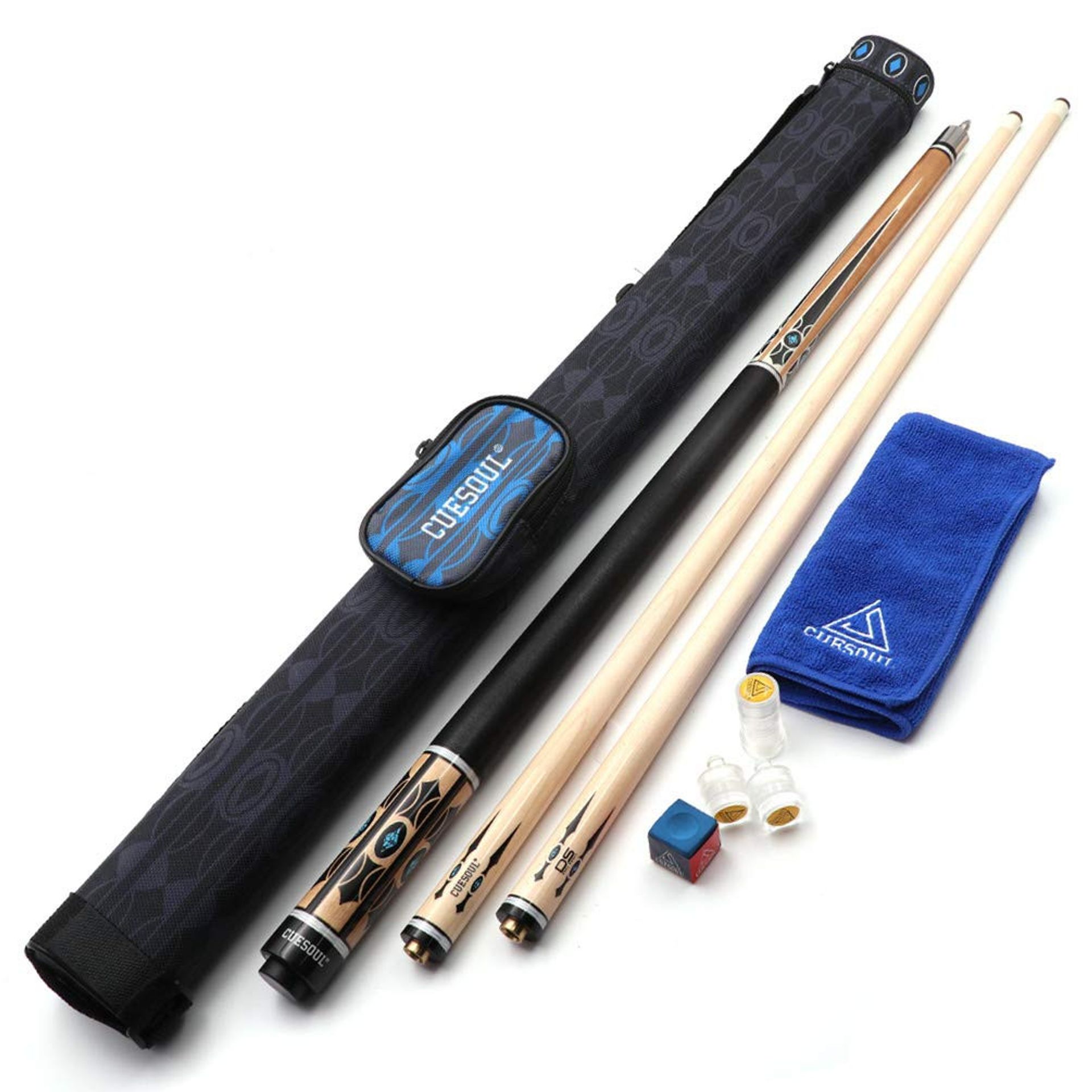 Maple Pool Cue Stick Set with 2 Shafts 13mm Tip and Hard Case - Cue Set 13mm