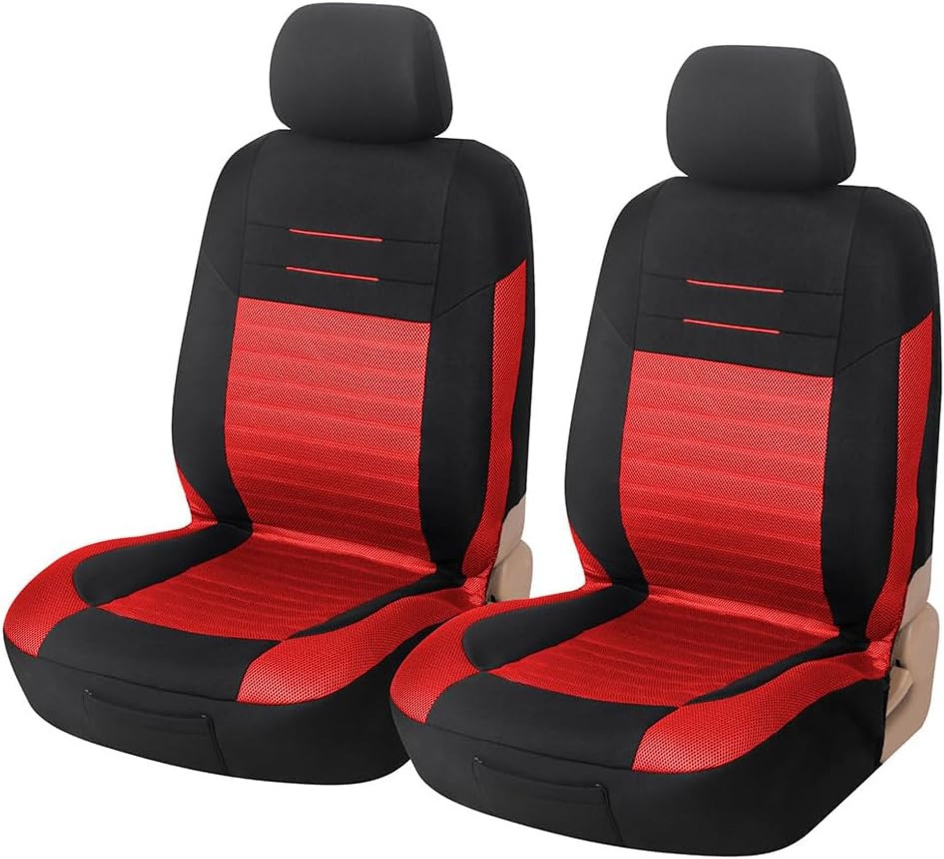 Car Seat Covers Front Pair Universal Fit Breathable Foam Padded Polyester Protective Set for Driver and Passenger Seats - Black Red Vordersitze