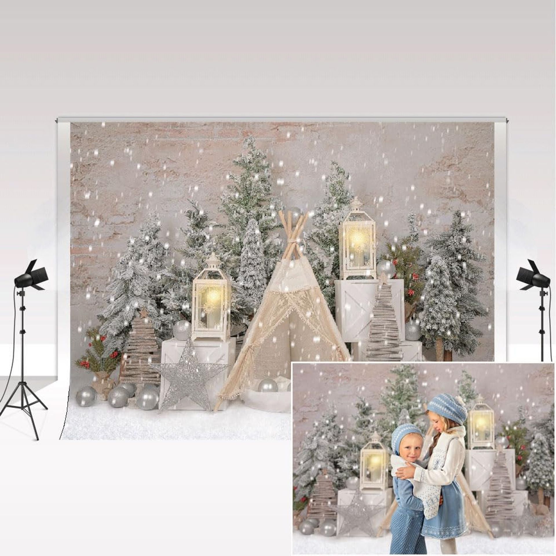 Christmas Theme Photography Backdrop Microfibre Snowflake Xmas Tree - TYPE3 2.2x1.5m