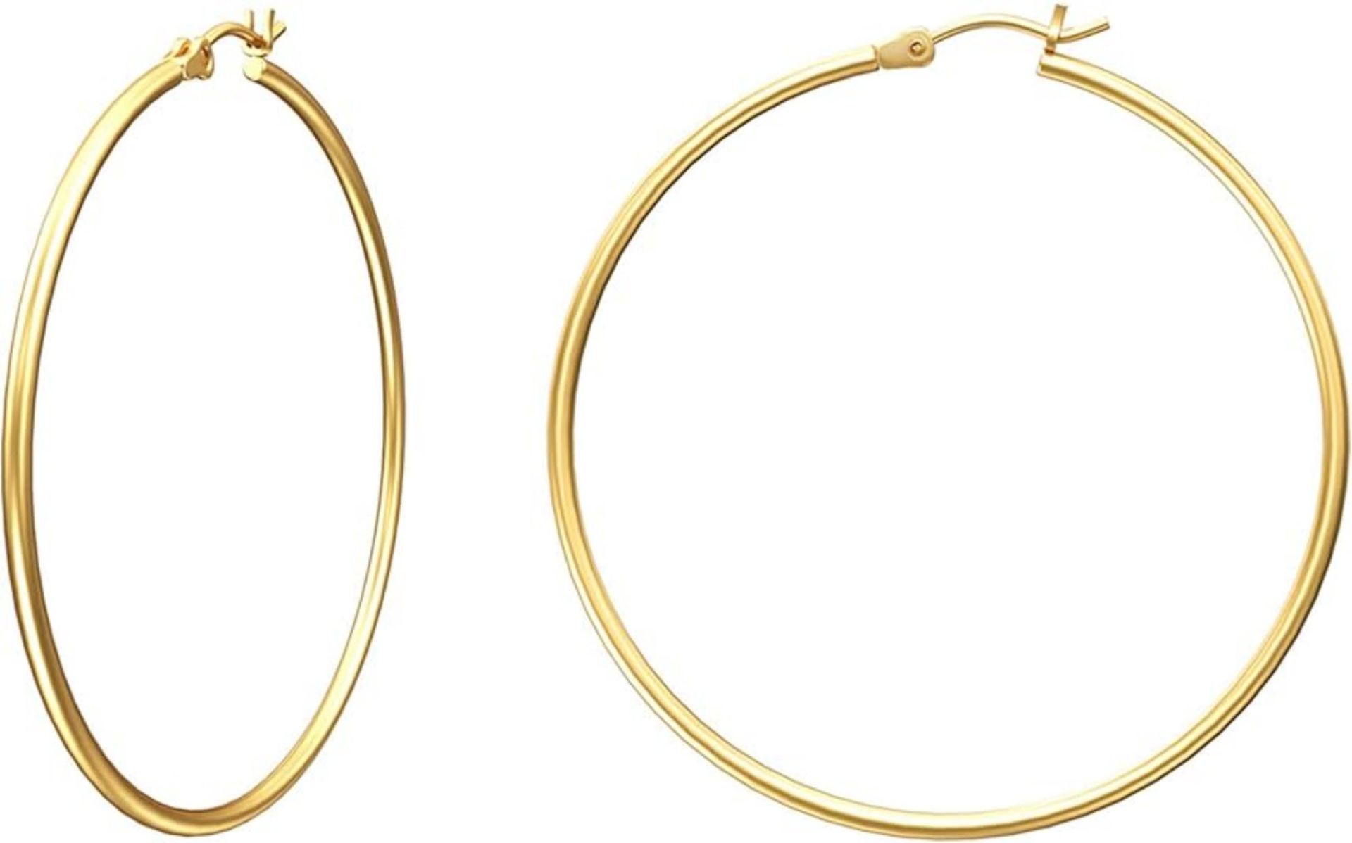 Women's Hoop Earrings 14K Gold Classic Polished Round Style Jewellery Gift - Yellow Gold 20mm