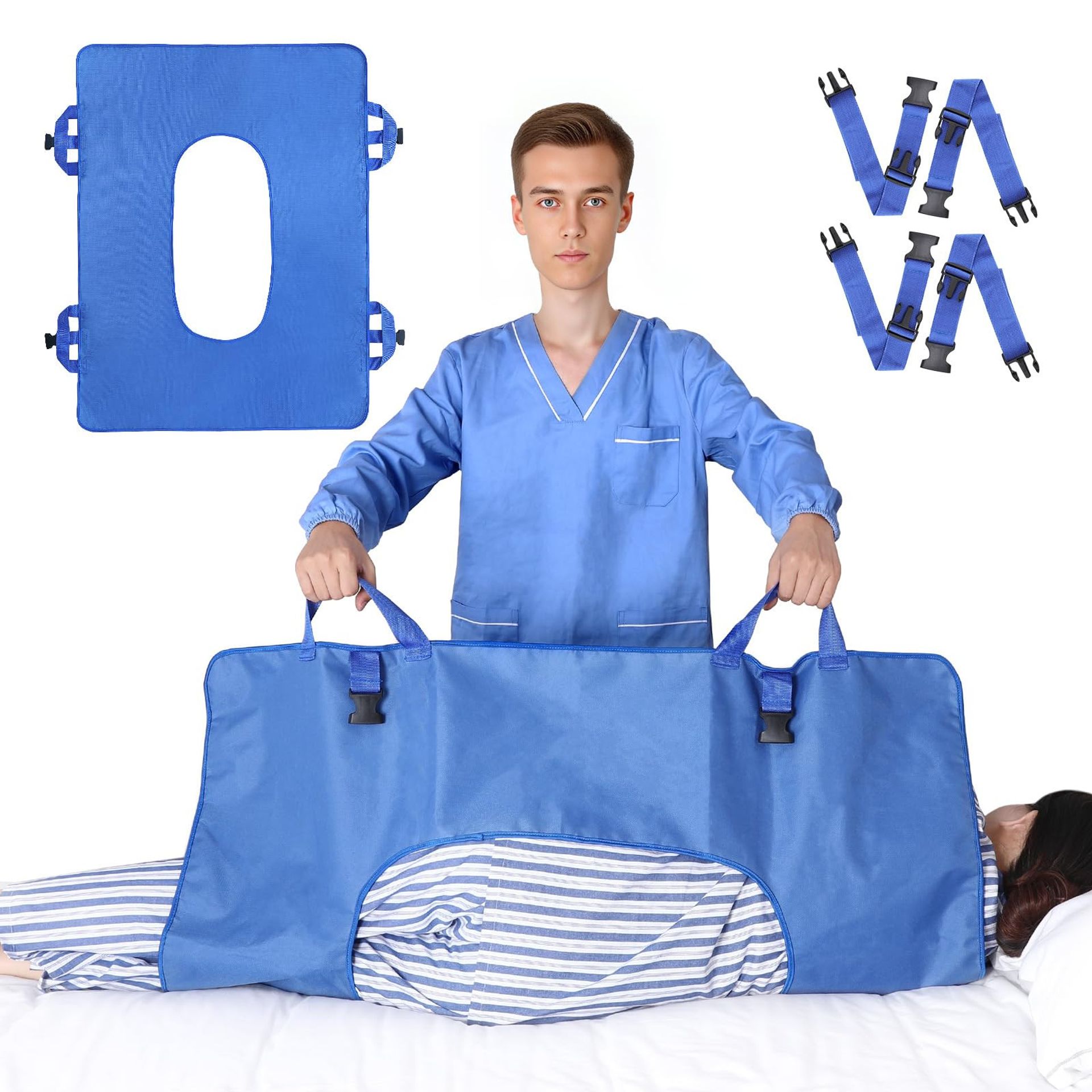 Slide Transfer Sheet with Reinforced Handles for Patient Moving and Turning 109 x 81 cm - Blue