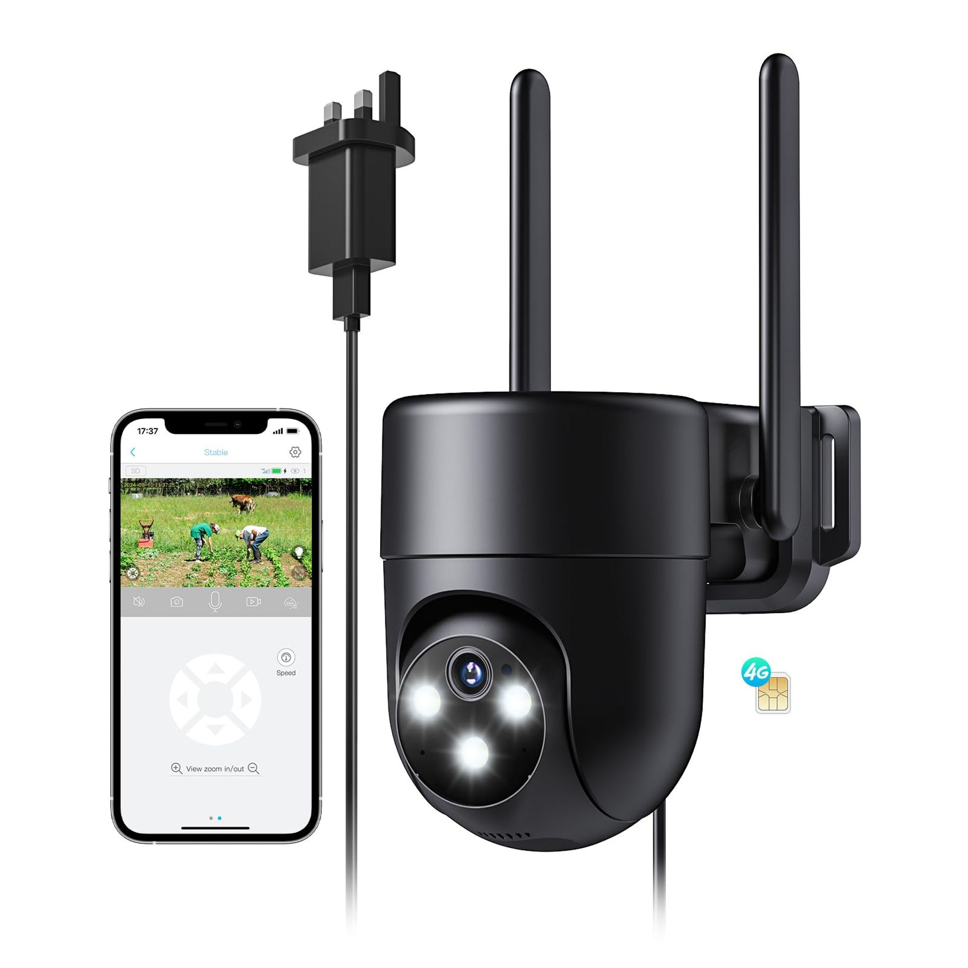 4G LTE Outdoor Security Camera 2K PTZ CCTV with Full Colour Night Vision, AI Human Detection & Two-Way Audio - Navy Blue TZ-SH330