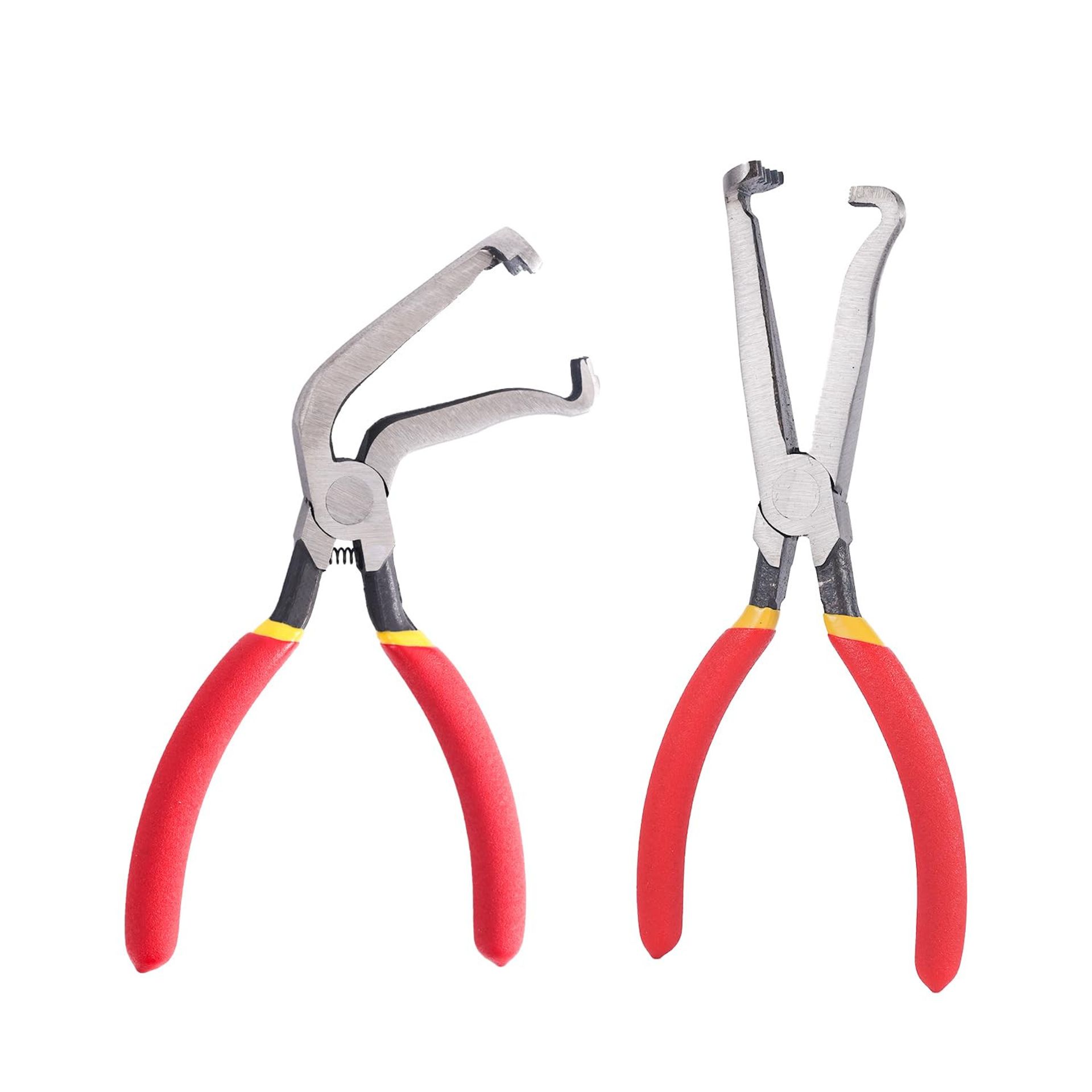 Electrical Disconnect Pliers Set 2pcs for Cars Push Tab Connector Removal Tools Non Slip Grip - Red Silver Bend & Straight