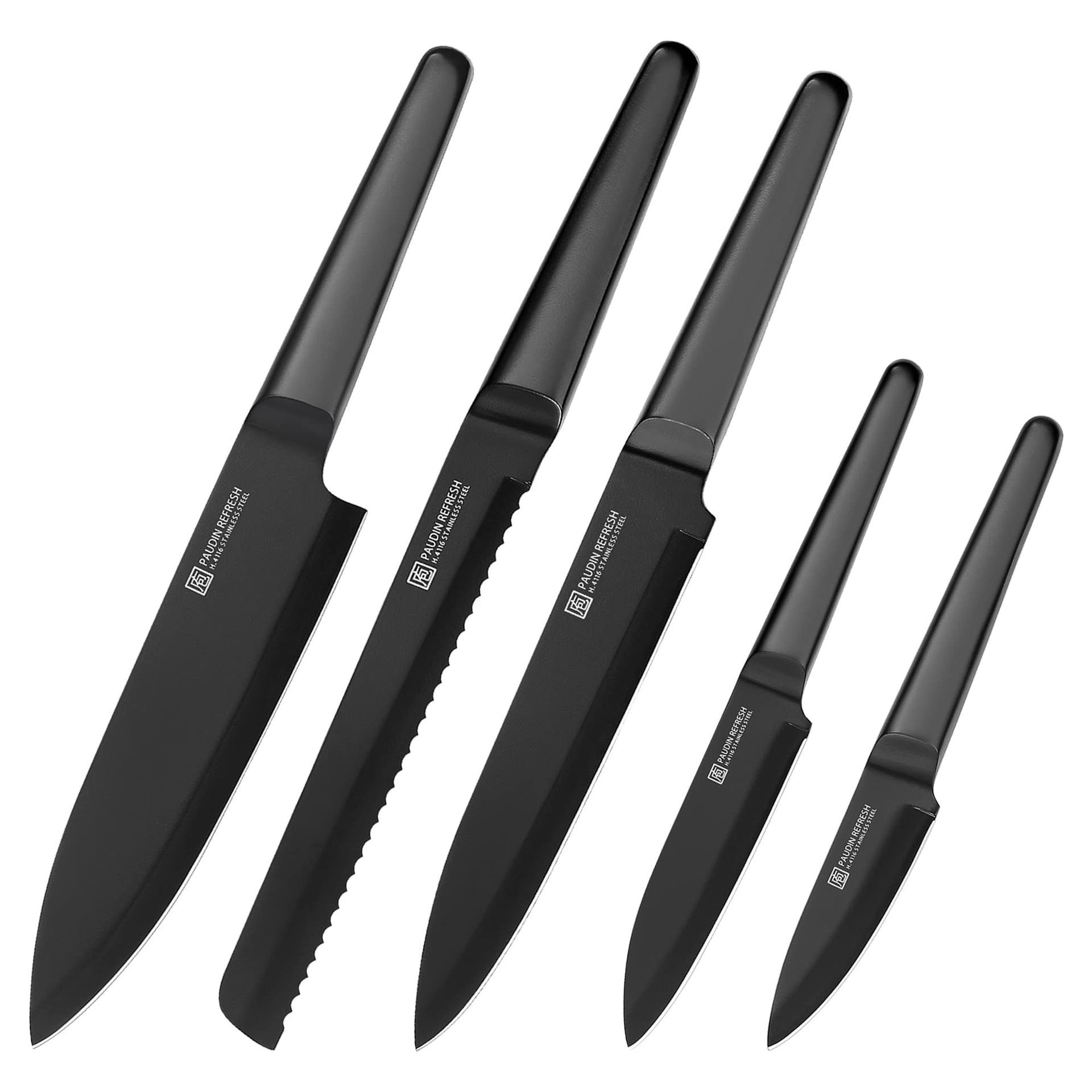 Professional Kitchen Knife Set 5 Piece Chef, Bread, Utility & Paring Knives Stainless Steel - Black Chef Knife Set of 5