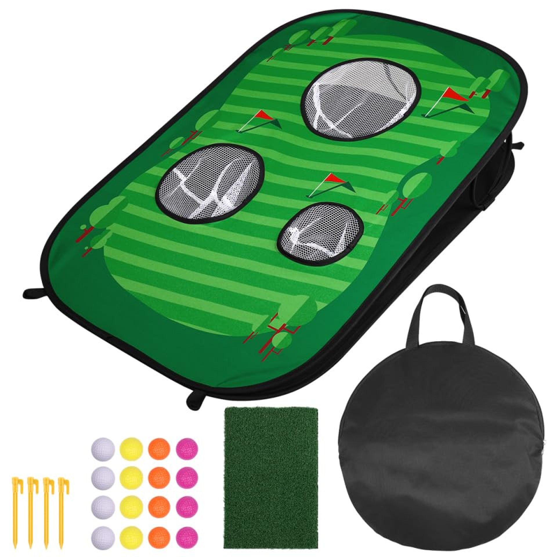 Golf Chipping Game Pop Up Foldable Practice Net with Hitting Mat and Balls for Backyard Training - Green S