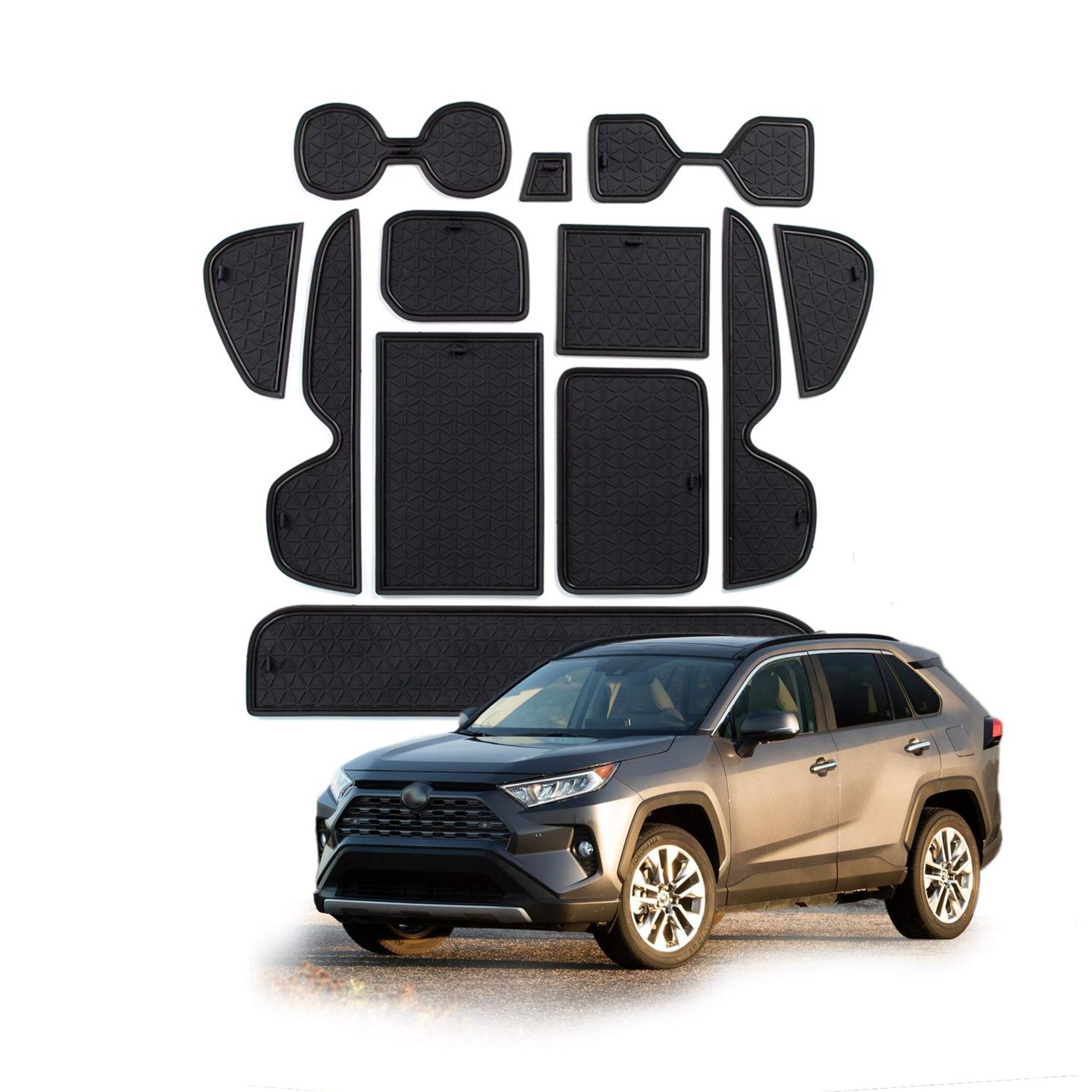 Car Console Rubber Mats Set for Toyota RAV4 2019-2022 Non-Slip Interior Cup Holder Pads - Red Right Rudder