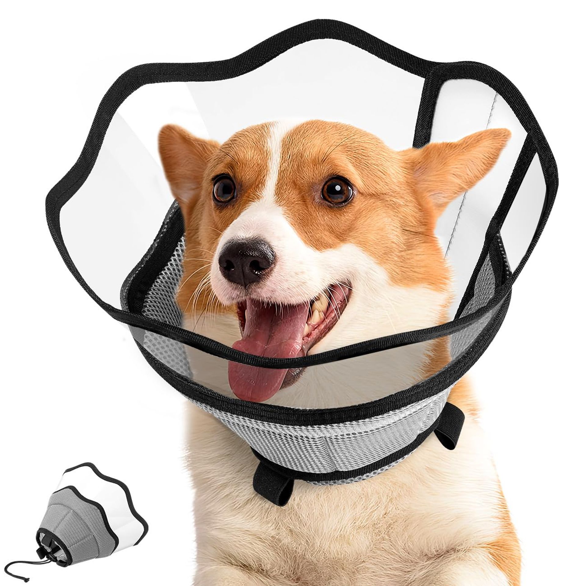 Soft Dog Recovery Cone Adjustable Protective Collar Breathable Comfort After Surgery - Grey XL