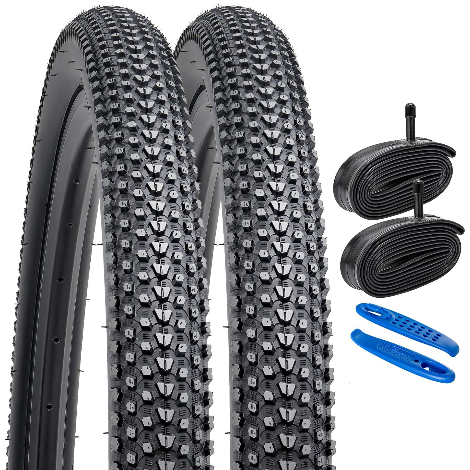 2-Pack 26-Inch Mountain Bike Tyres with Inner Tubes Durable All-Terrain Grip - Black 26x1.95