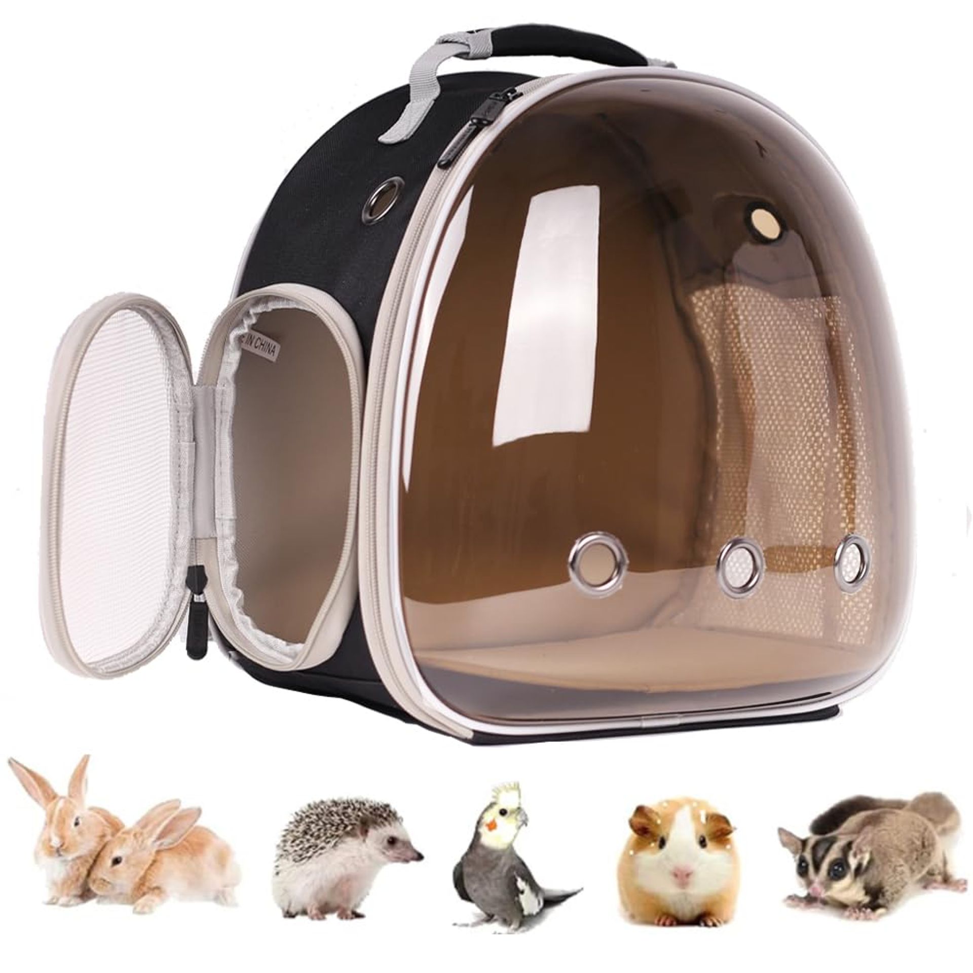 Portable Guinea Pig and Small Pet Bubble Backpack Carrier Travel Cage Breathable Design - Polarized Brown Large