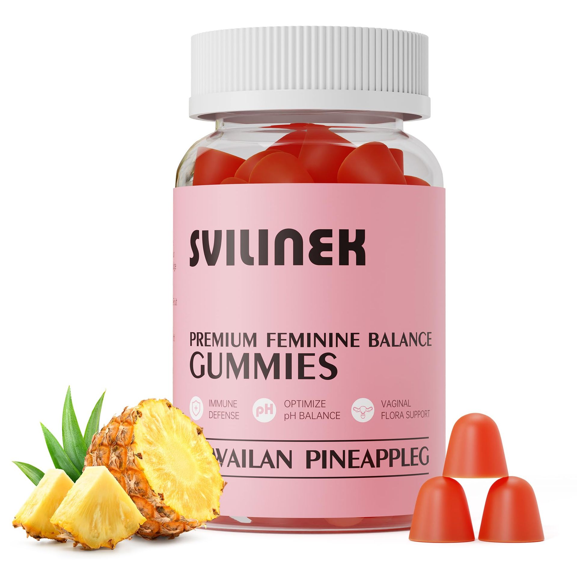 Feminine Balance Gummies Women's Vegan PH & Immune Support Supplement - Hawaiian Pineapple 60 Gummies