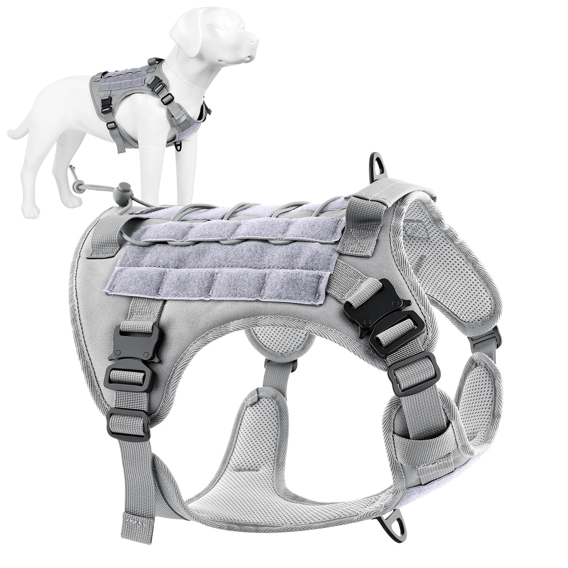 Tactical Dog Harness with Metal Buckles Adjustable No-Pull Design Service Vest with Molle System - Grey Medium
