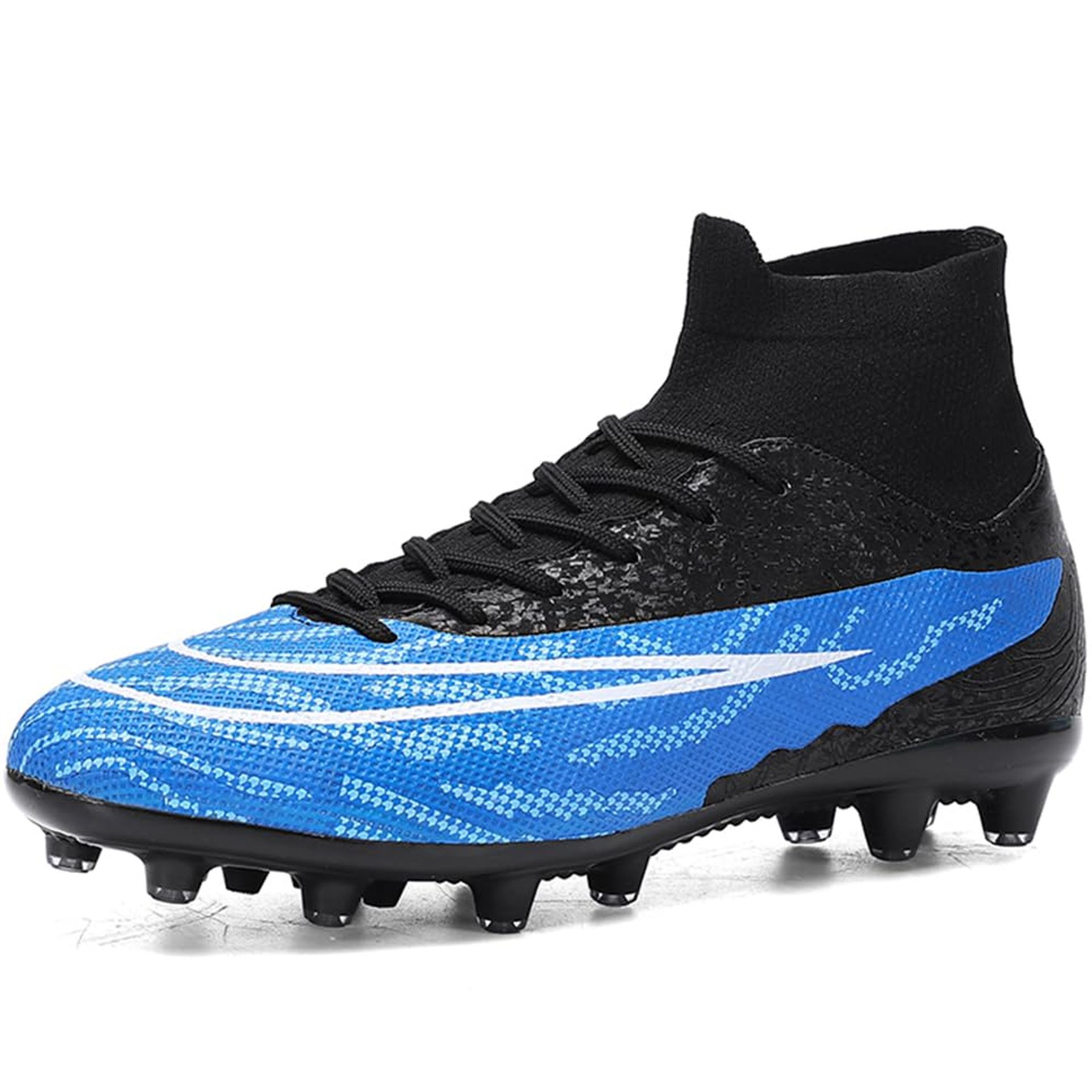 Kids Football Boots Astro Turf Trainers with Spikes – Indoor Outdoor Youth Soccer Shoes Black Blue UK 5
