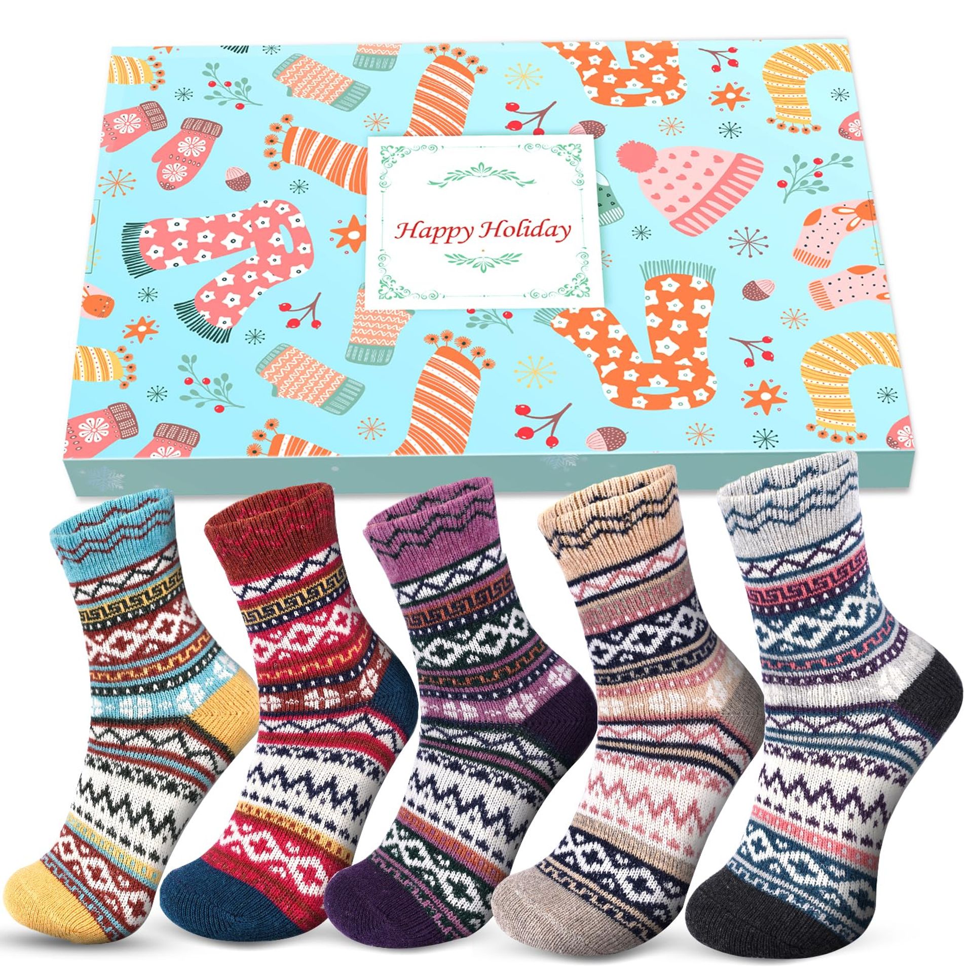 Women's Thermal Socks 5-Pack, Winter Warm Christmas Gifts 4-7 for Mum, Wife, Grandma