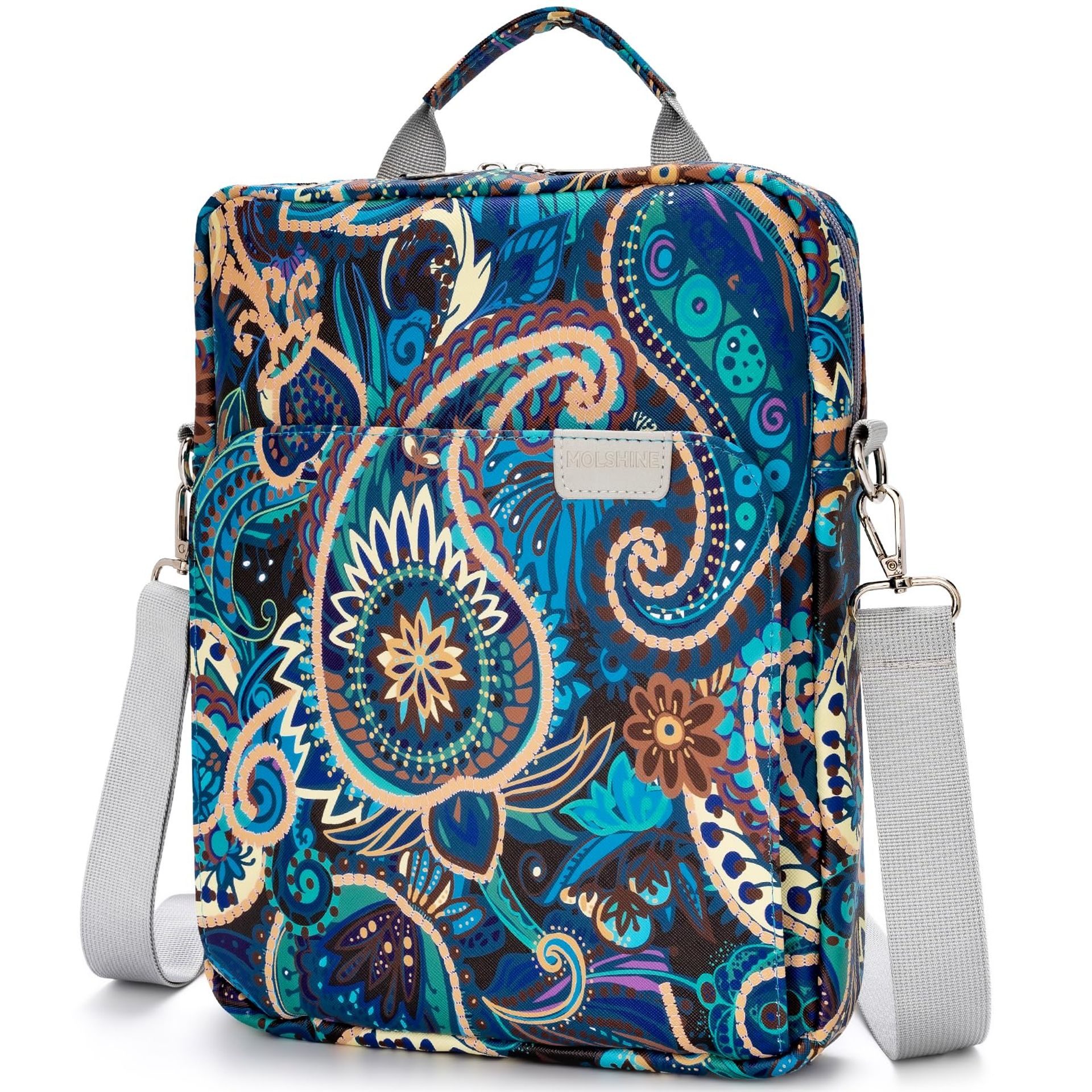 Multi-purpose 11 Inch Tablet Sleeve Shoulder Bag with Handle & Trolley Sleeve - Fits iPad Pro, iPad Air, Samsung Galaxy Tab - Paisley Design