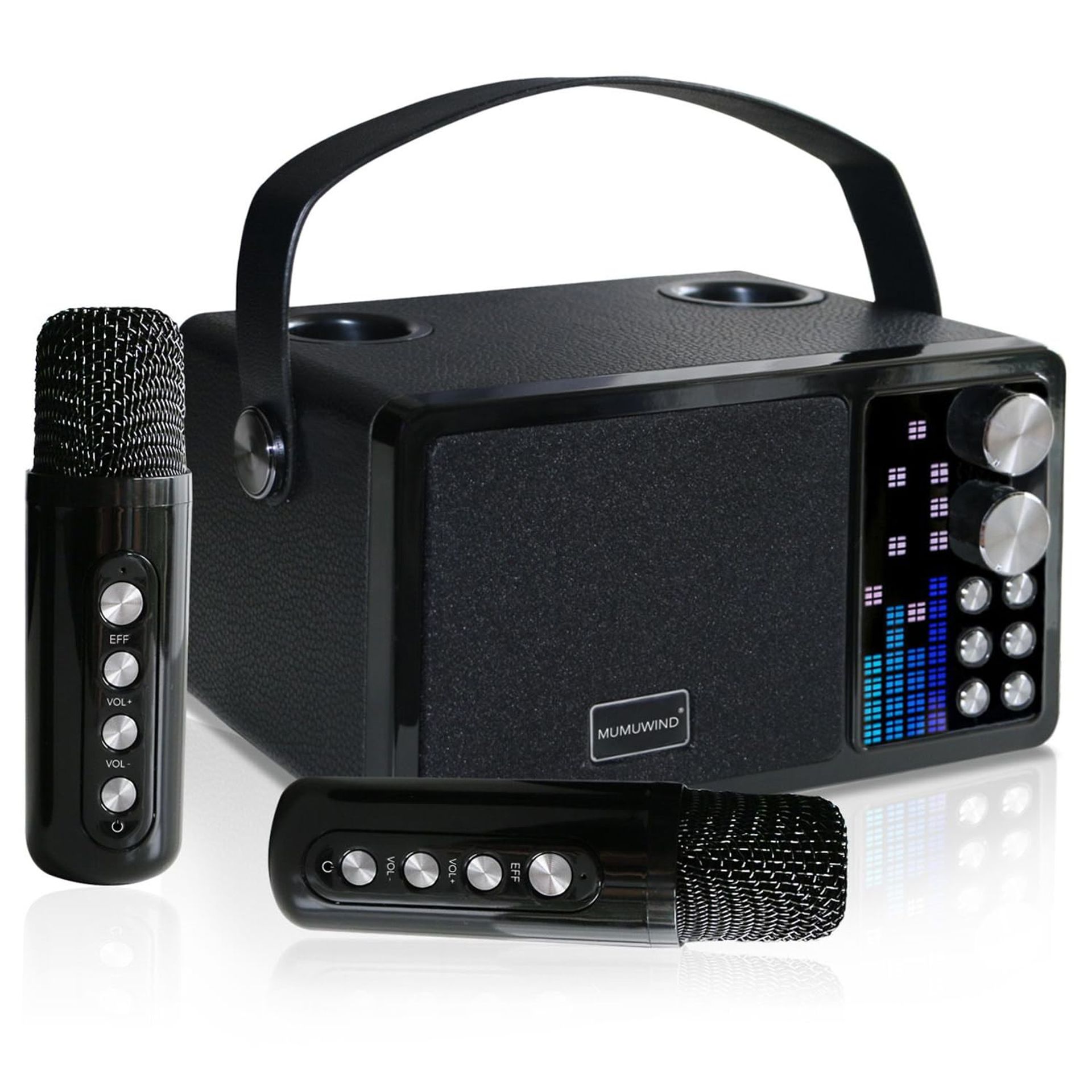 Portable Karaoke Machine Bluetooth Speaker with LED Display and 2 Wireless Microphones - Black MMF-603B