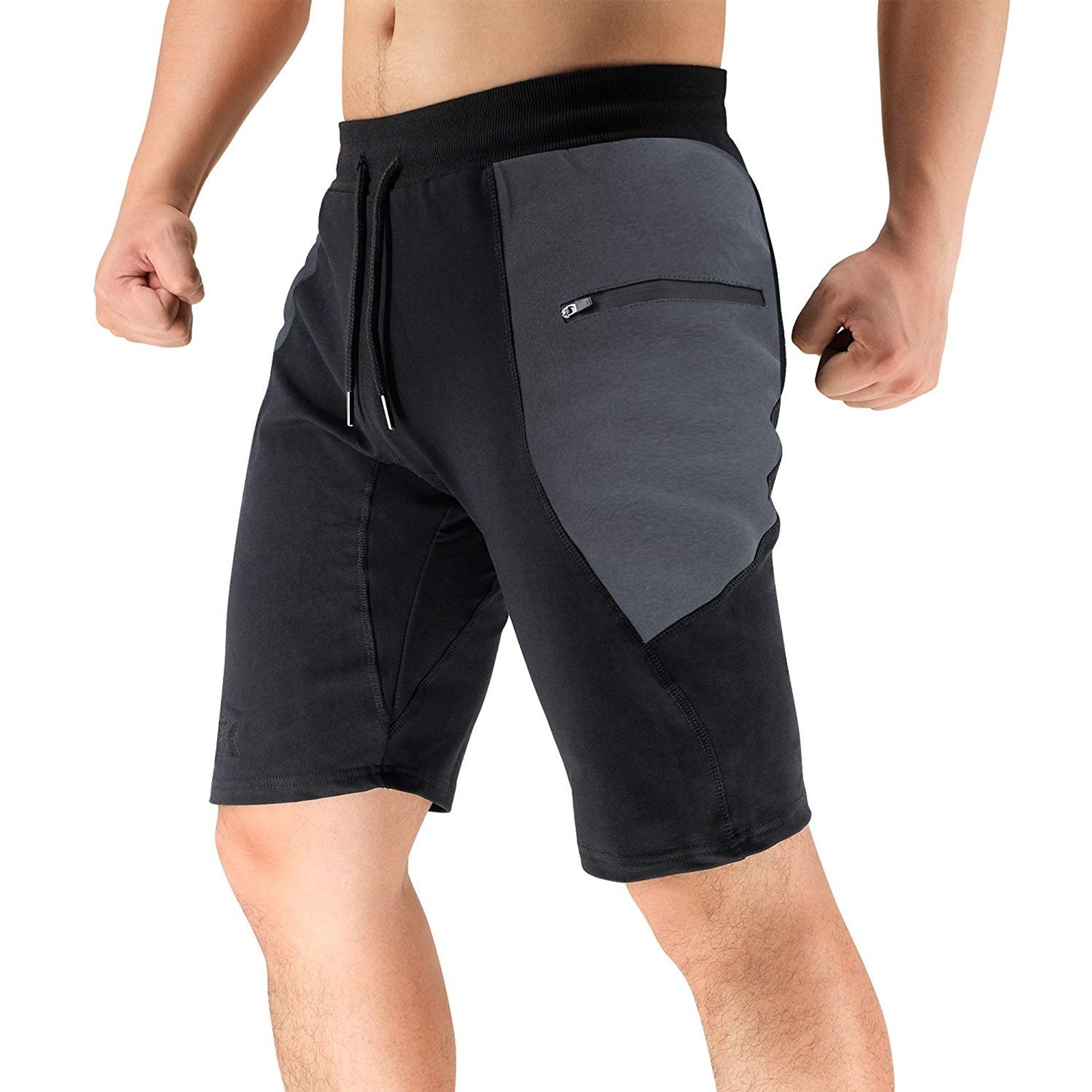 Men's Gym Workout Shorts 7 Inch Training Running Sports with Zip Pockets - Grey Small