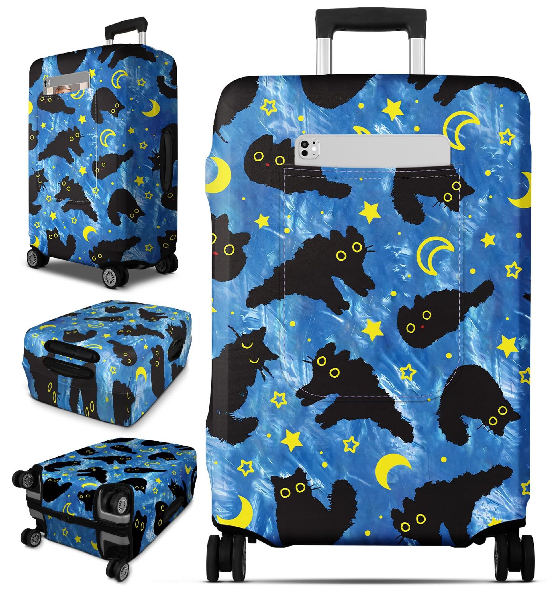Suitcase Cover Protector Washable Waterproof Dustproof Luggage Sleeve for Travel - Black Cat 22-24 Inch