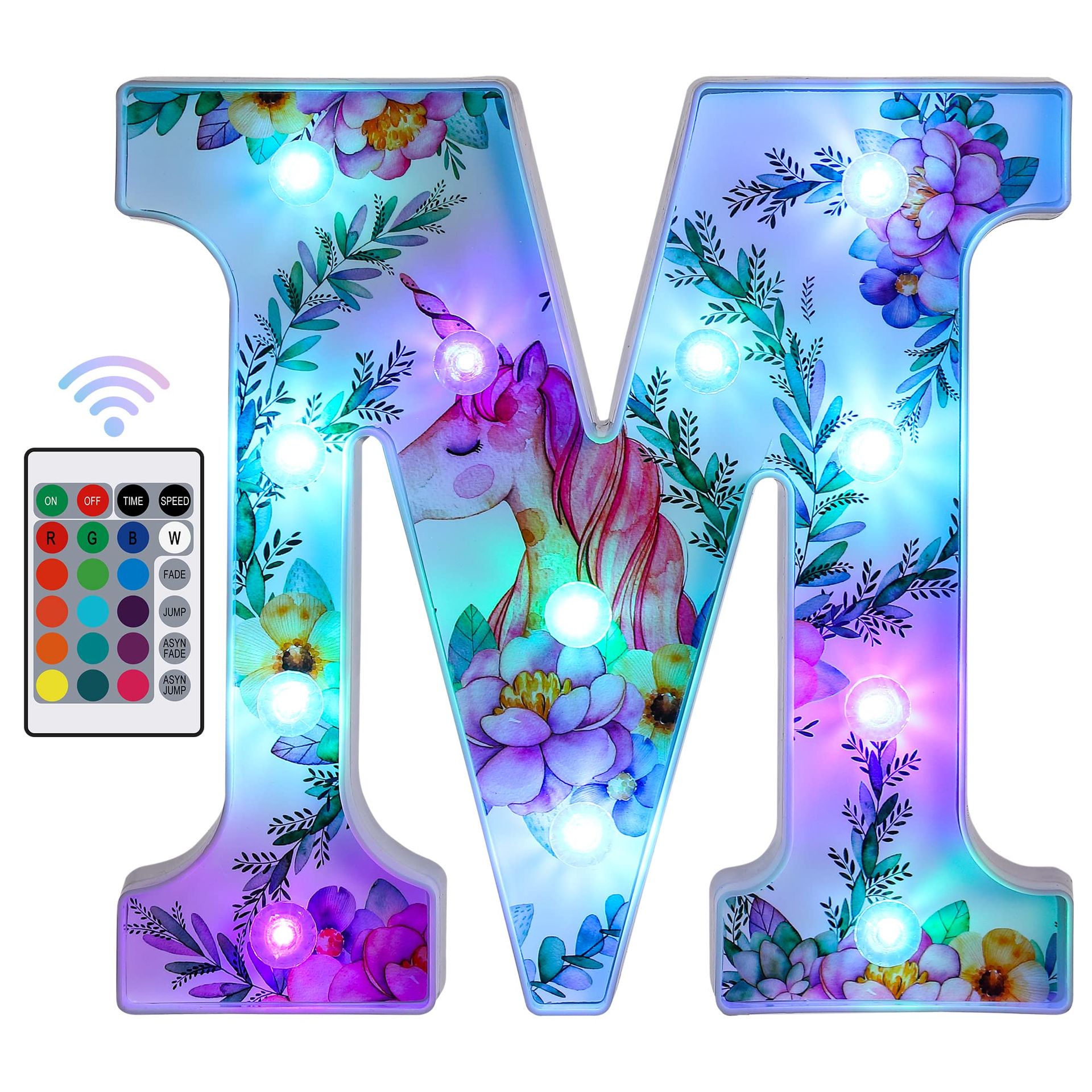 Foaky LED Unicorn Letter Light - Battery-Powered Night Light for Parties & Home Decor (M)