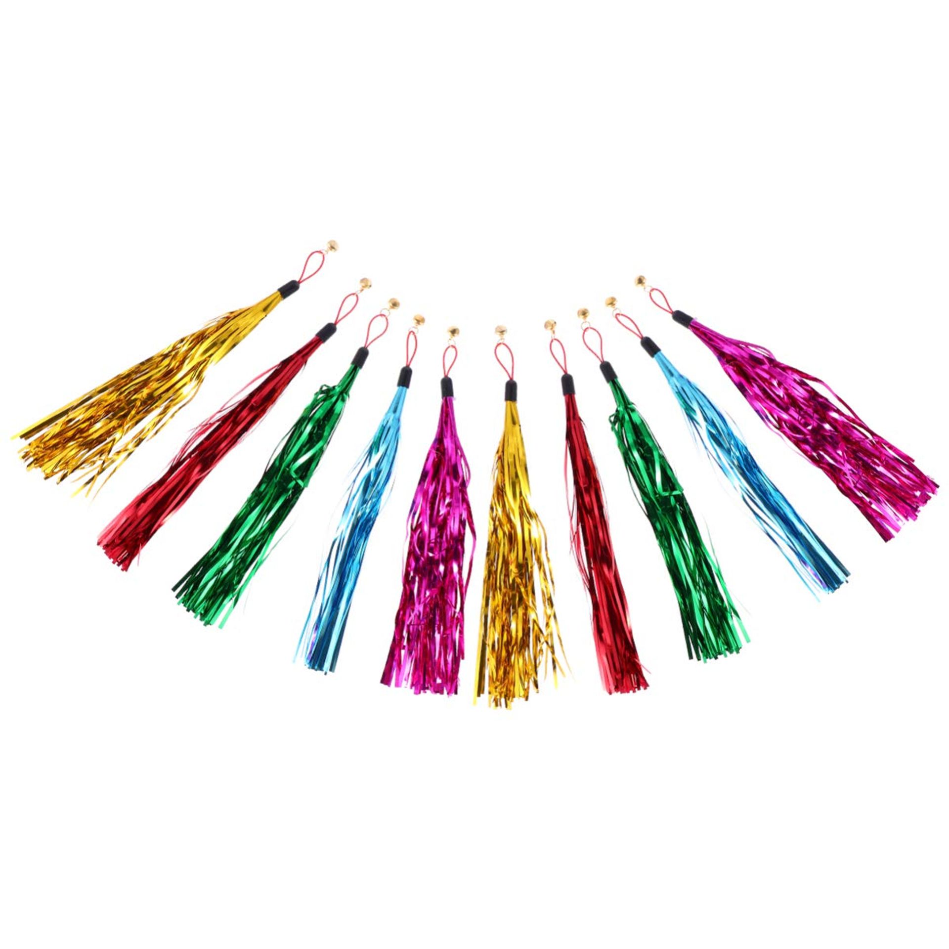 Interactive Cat Teaser Wand Toy - 10pcs Metallic Fringe with Bell, Fun Replacement Refills for Kittens